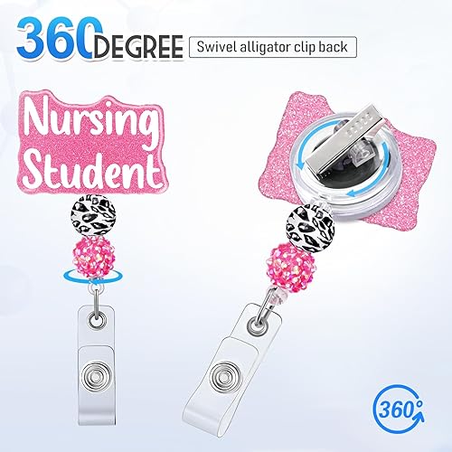 Miniatura 3 de Plifal Soporte de Carrete de Insignia Retráctil para Estudiantes de Enfermería con Clip para DNI, Lindo Clip de Cocodrilo Blanco para Tarjeta de