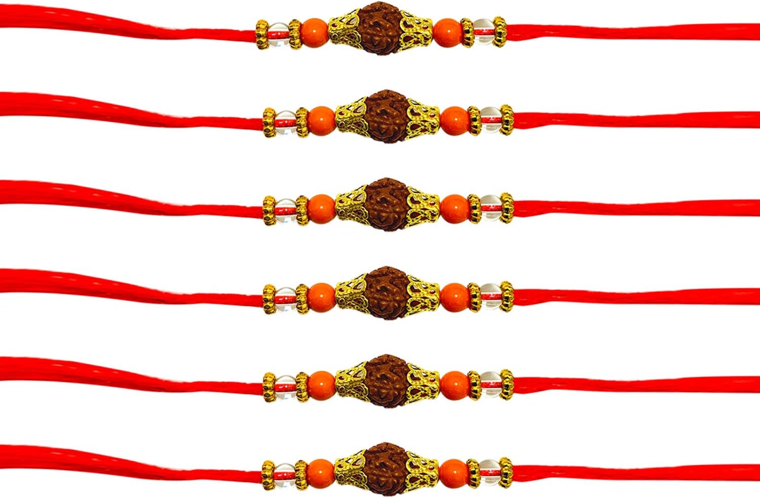 WhopperSet of 6 Traditional Rakhi with Rudraksha In center - Best Handmade Rakhi for Loving Brother/Sibling/Rakhi for Brother, Rakhi Bracelet, Raksha Bandhan Rakhi, Raksha Bandhan Festival