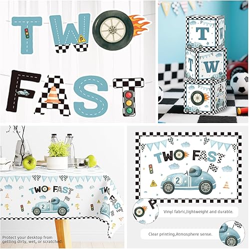 Miniatura 5 de Juego de 249 piezas de decoración de cumpleaños rápido, dos decoraciones de cumpleaños todo en uno con 20 platos desechables, 2 manteles, telón