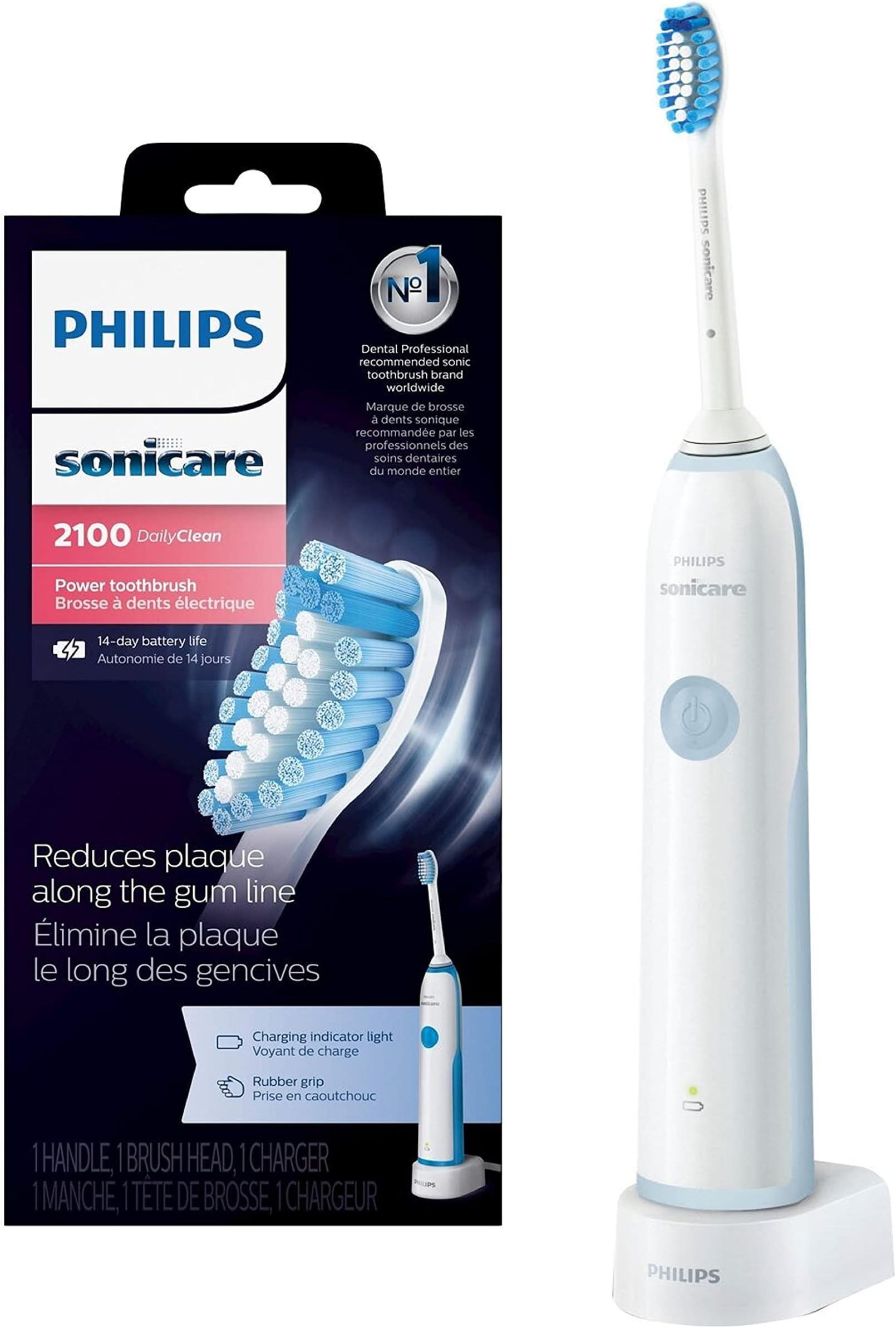 DailyClean 2100 rechargeable Electric Toothbrush (HX321117), Mid Blue, 1 Count