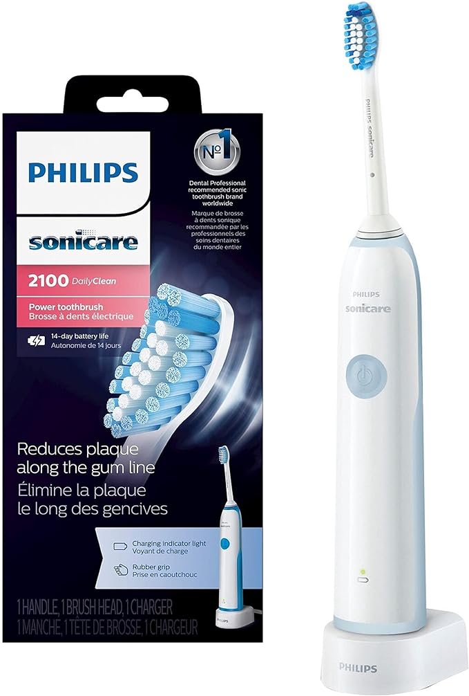 Philips Sonicare DailyClean 2100 rechargeable Electric Toothbrush (HX321117), Mid Blue, 1 Count
