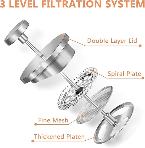 Miniatura 3 de WORBIC Prensa francesa de 12 onzas, prensa de café de acero inoxidable con sistema de filtración de 3 niveles y 3 pantallas de filtro adicionales,