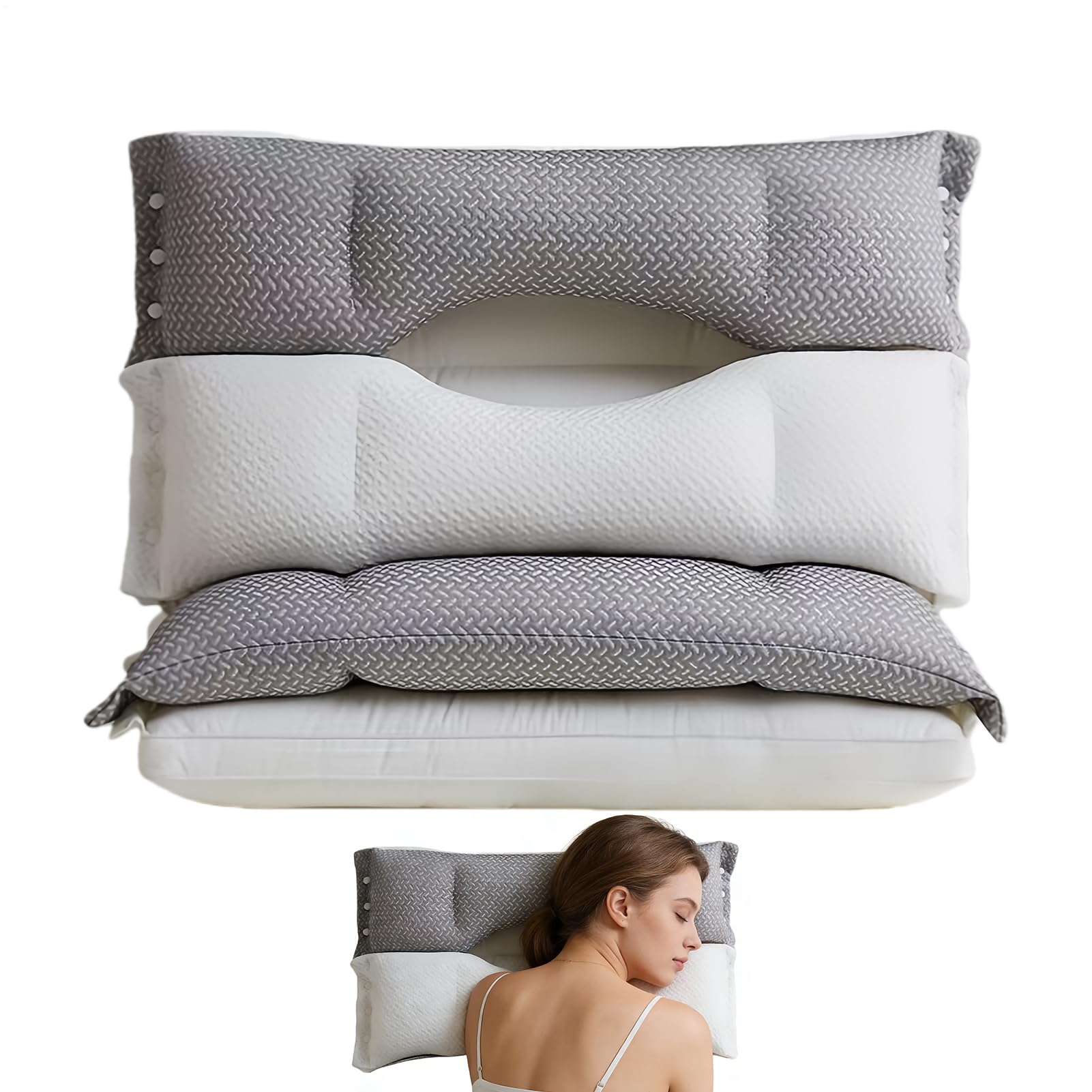 Cuscino Per Chiusura a Bottone Rimovibile e Lavabile | Cuscino a Doppio Strato per Chi Dorme su un Lato per Anziani, Adulti, Donne, Uomini, Hotel, Viaggio, Divano, Dormitorio,