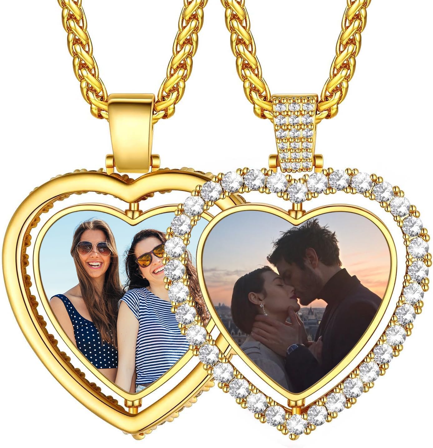 Photo Custom Necklace for Men Women Double-Sided Rotating Necklaces Circle Chain Memorial Necklace with Picture Inside Hip Hop Custom Jewelry