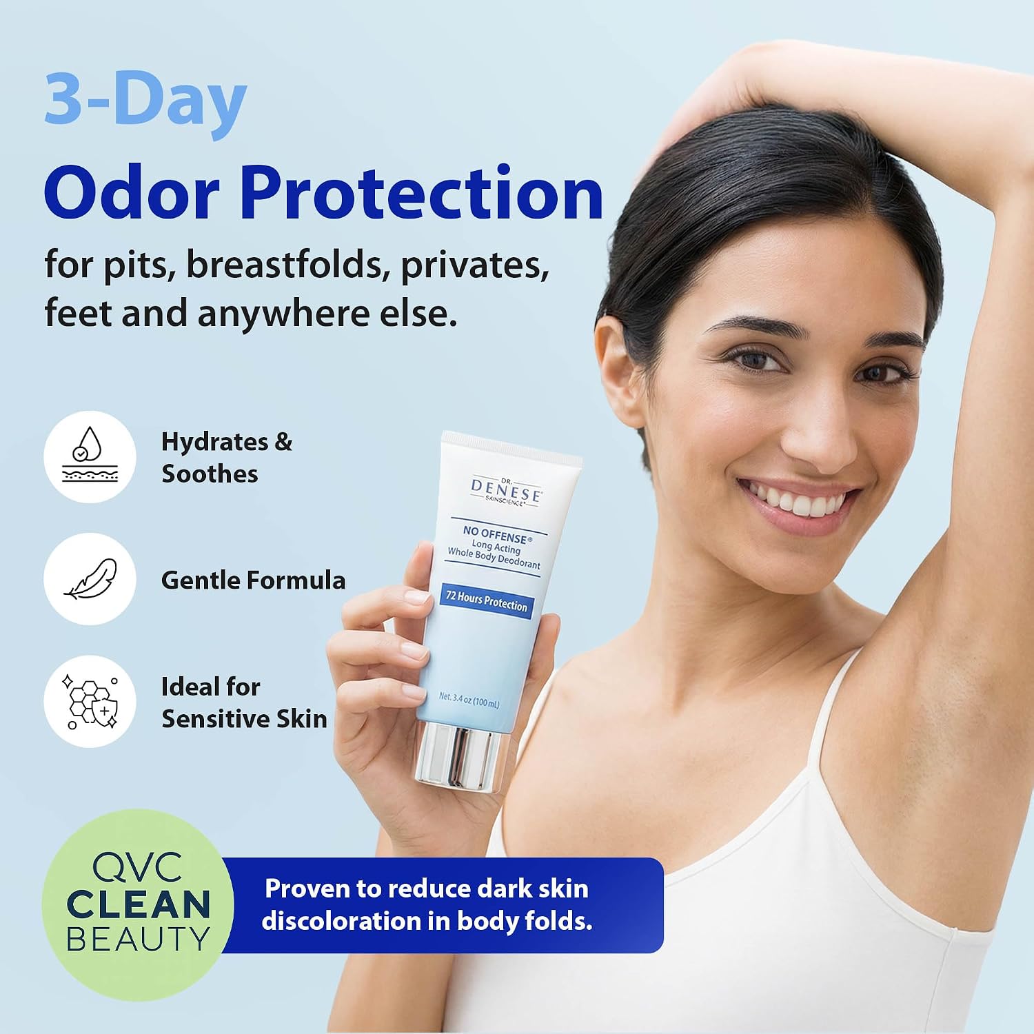 Dr. Denese No Offense Whole Body Deodorant Cream 3.4 oz – Long Lasting Odor Control, Talc-Free Formula with Aloe & Lavender, Gentle Hydration for Sensitive Skin – Fresh Citrus Scent – Cruelty-Free