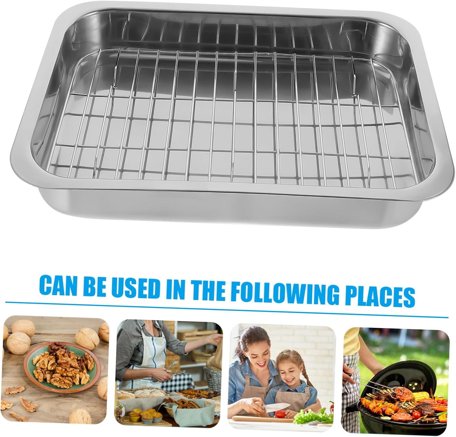 Mikinona Stainless Steel Baking Tray with Rack Ovenware for Roasting and Cooling for Cakes Desserts and Snacks Dishwasher Safe