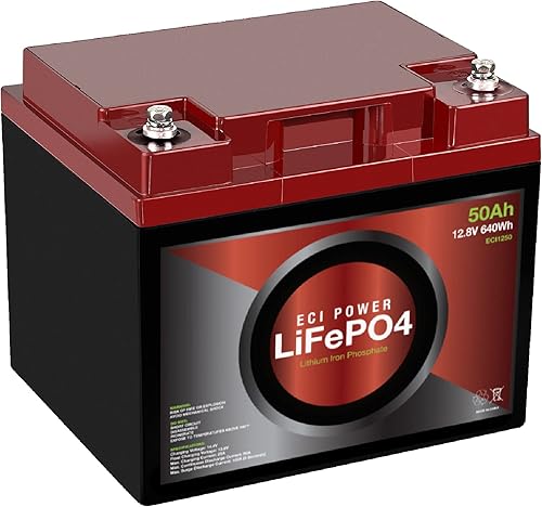 ECI Power Batería recargable LiFePO4 de litio de 12 V 50 Ah de ciclo profundo  2000-5000 ciclos de vida y 10 años de vida útil  BMS incorporado