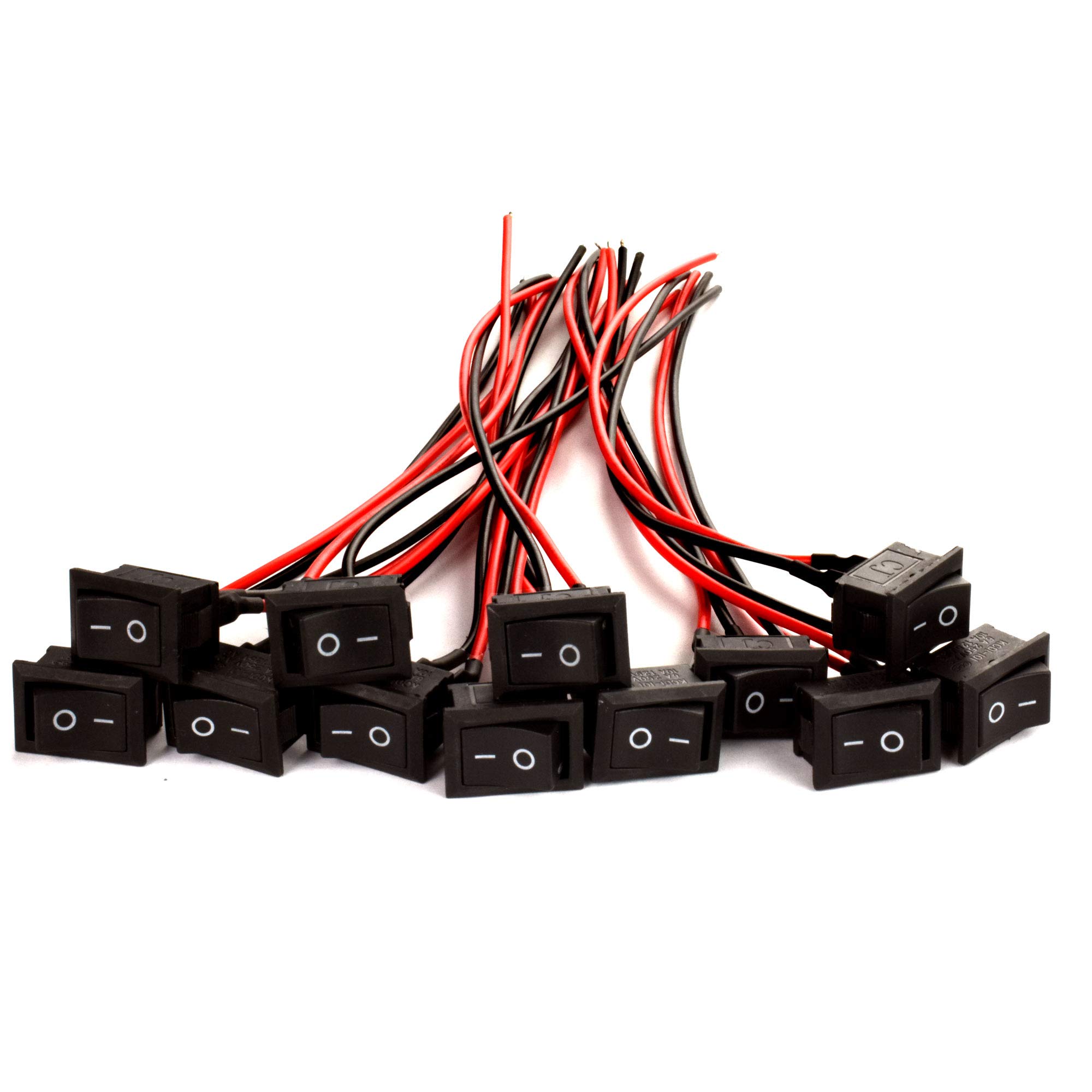 VQVAAQ AC 6A/250V 10A/125V 2 Solder SPST On/Off Mini Boat Wired Rocker Switch 2Pin Toggle SPST Switch Snap with Lines