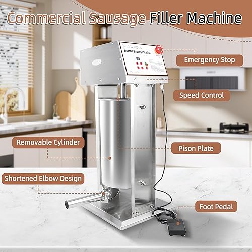 Miniatura 4 de Hakka Commercial - Máquina de llenado de salchichas eléctrica de acero inoxidable de 25 libras y máquina de llenado vertical de salchichas