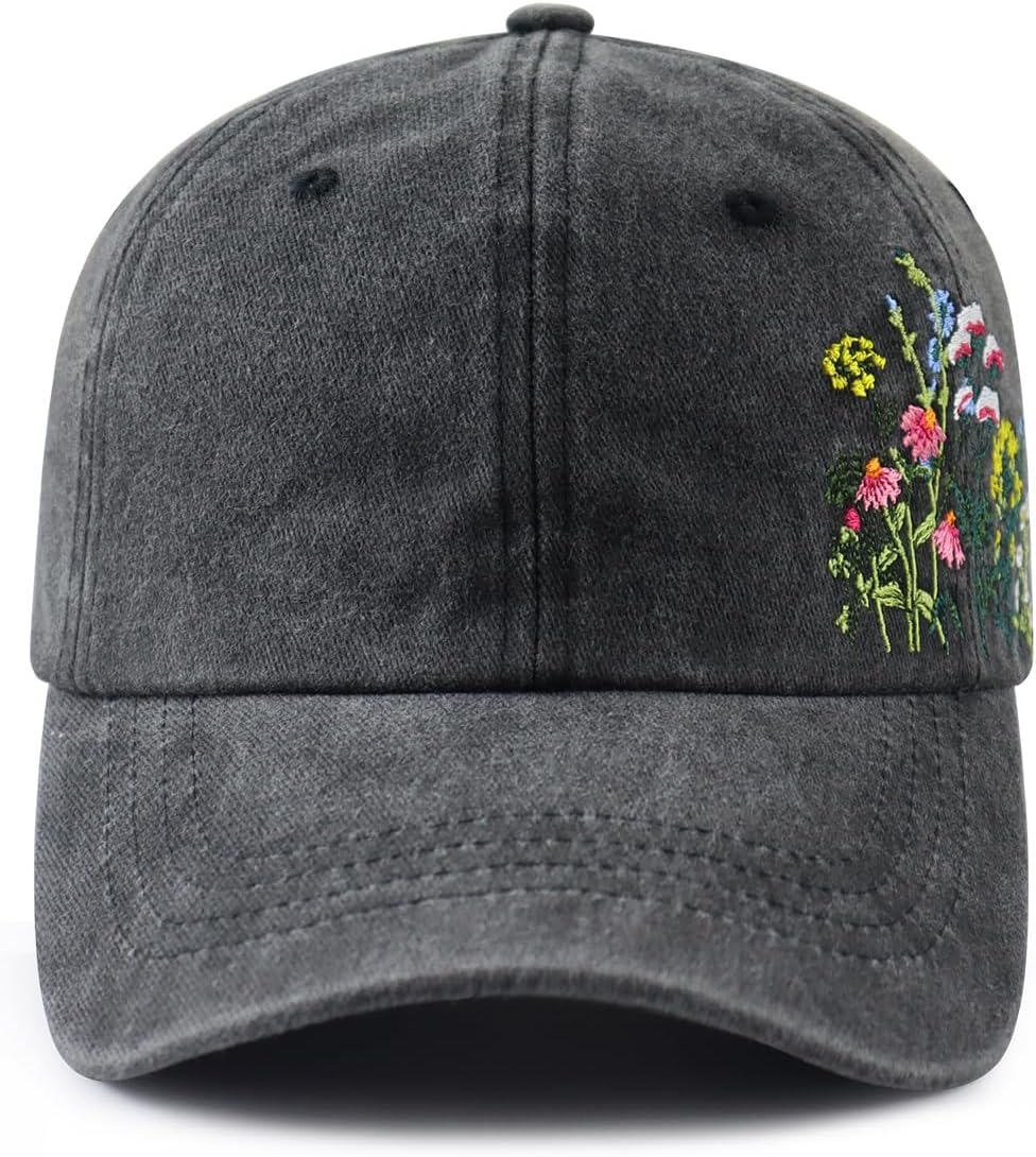 Flower Hat for Women Girls, Funny Adjustable Cotton Embroidered Elegant Floral Flower Lovers Baseball Cap - Image 2