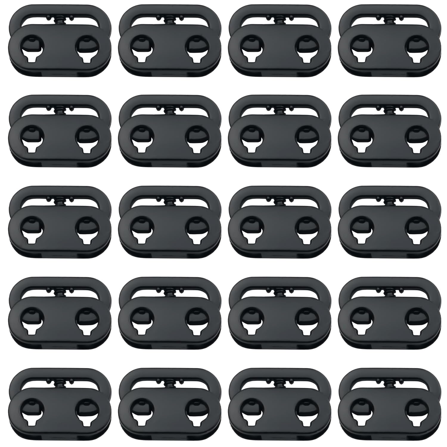 ZZHXSM 20PCS Black Alloy Spring Loaded Double Hole Adjustable Cord Buckle Elastic Buckle Pig Nose Buckle Cord Lock End Toggle Fastener Slide Toggle