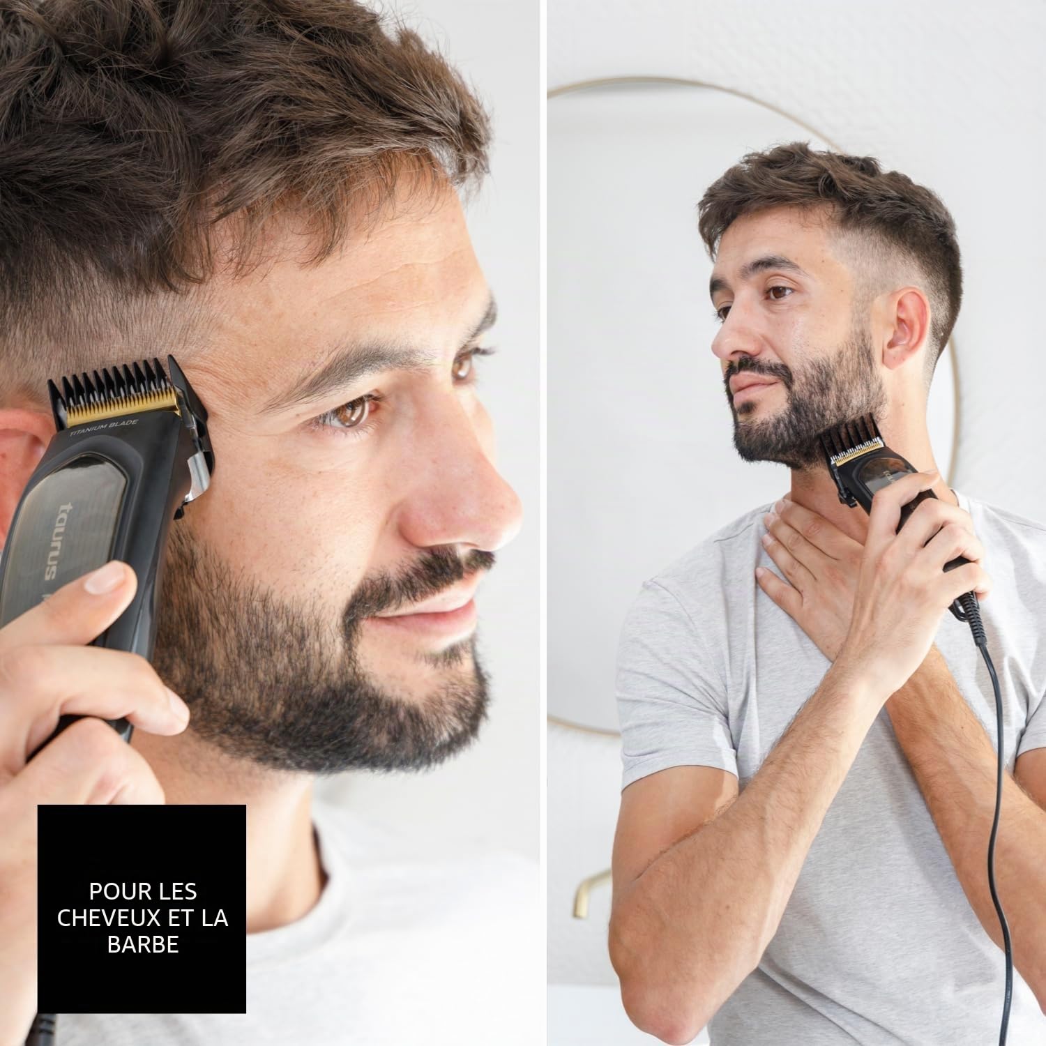 Taurus - Tondeuse à cheveux professionnelle Mithos Avant 6W | 4 Sabots | Lames Titanium | 10 Niveaux de coupe | Moteur AC 3000 rpm | Levier réglable | Câble | Accessoires nettoyage | Gris