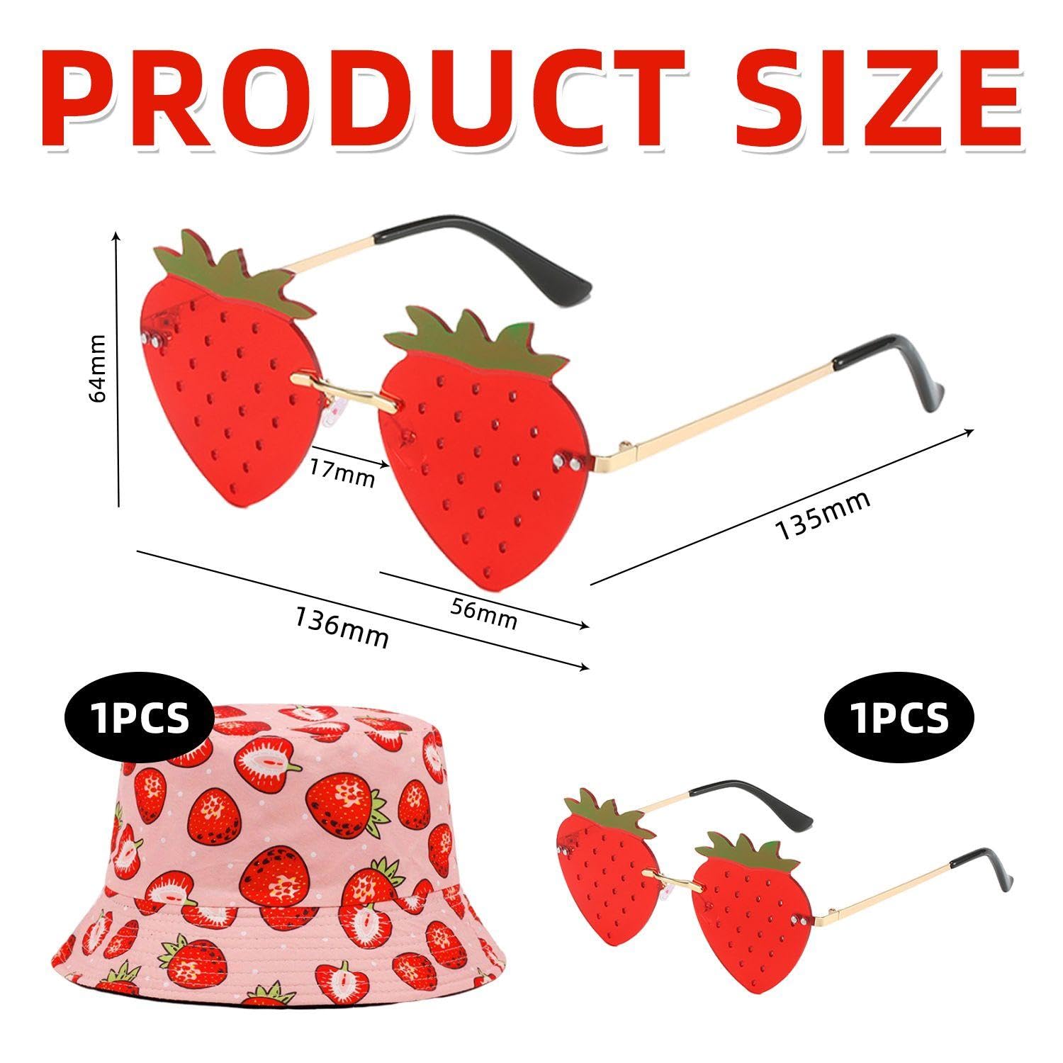 1 Piece of Strawberry Bucket Hat and 1 Piece of Strawberry Glasses, Women's Sun Protection Hat, Uv Protection Hat - Image 2