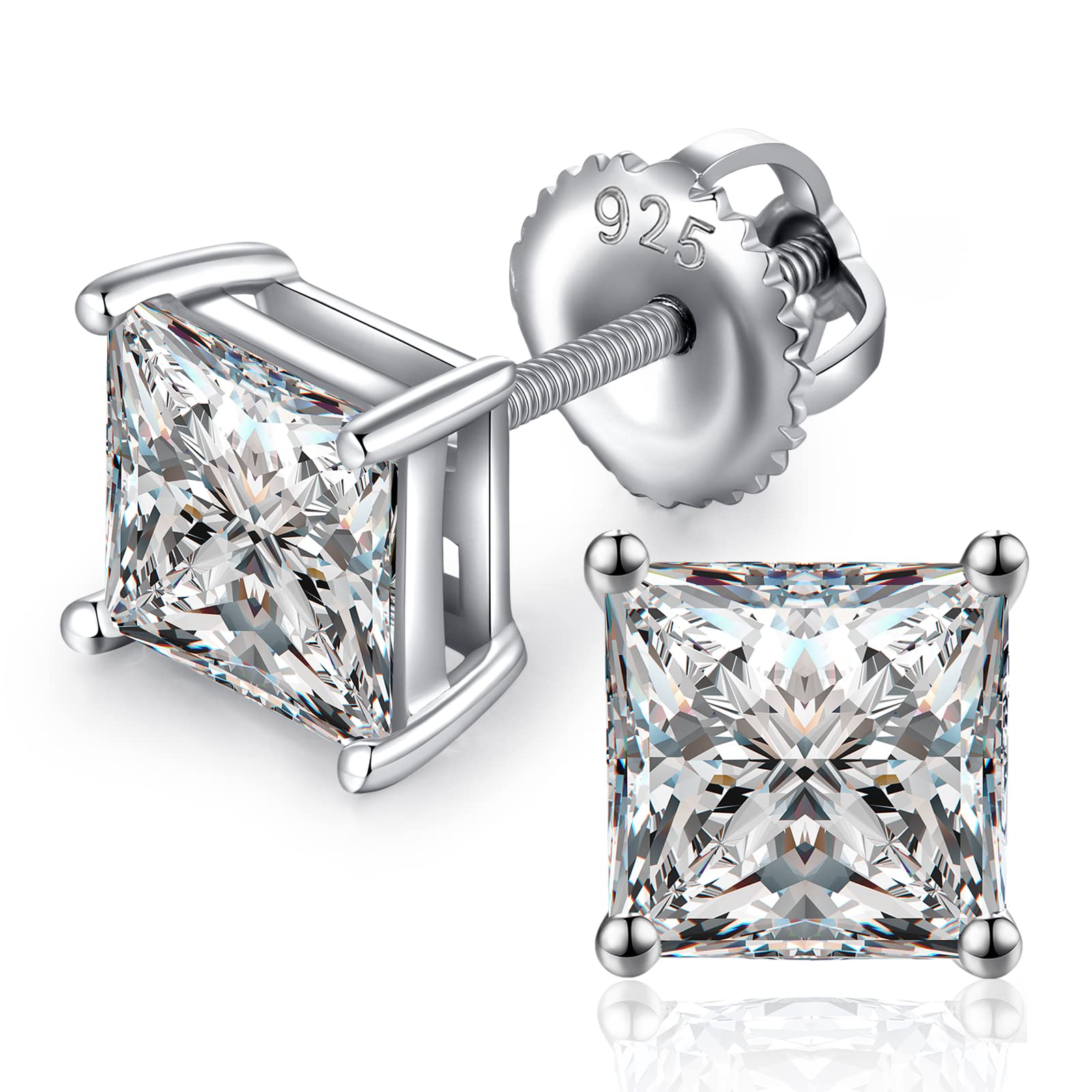 jiamiaoi 18K Weißegold plattiert Ohrstecker Silber 925 mit Schraube Ohrring Stecker, Nickelfrei Zirkonia Diamant Ohrstecker für Herren Damen 4mm-8mm