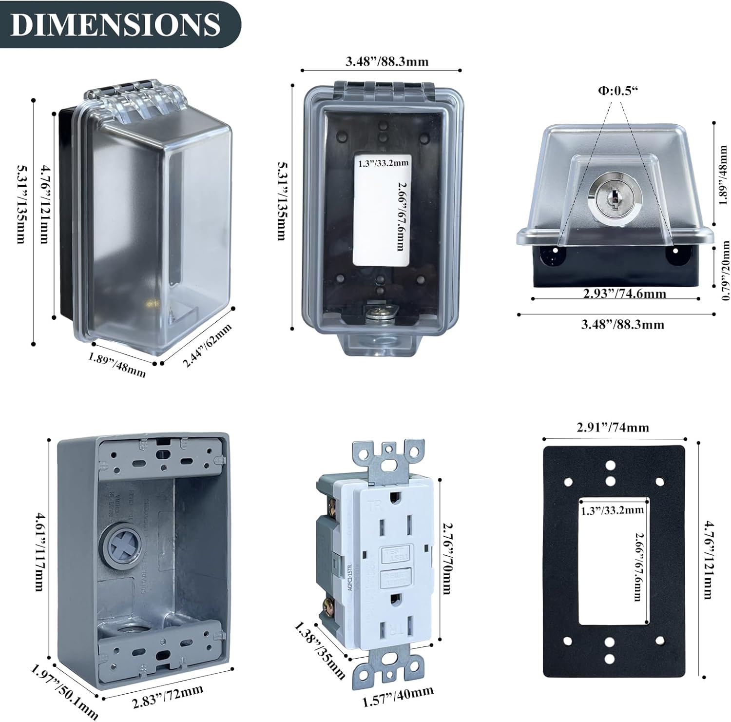 Universal Weatherproof Electrical Outlet Cover Kit with Lock,Outlet Waterproof Cover Box with 15 Amp TR Self Test GFCI Kit, Baby Proof Outlet Lock Box for Outdoor in-Use, 1-Gang