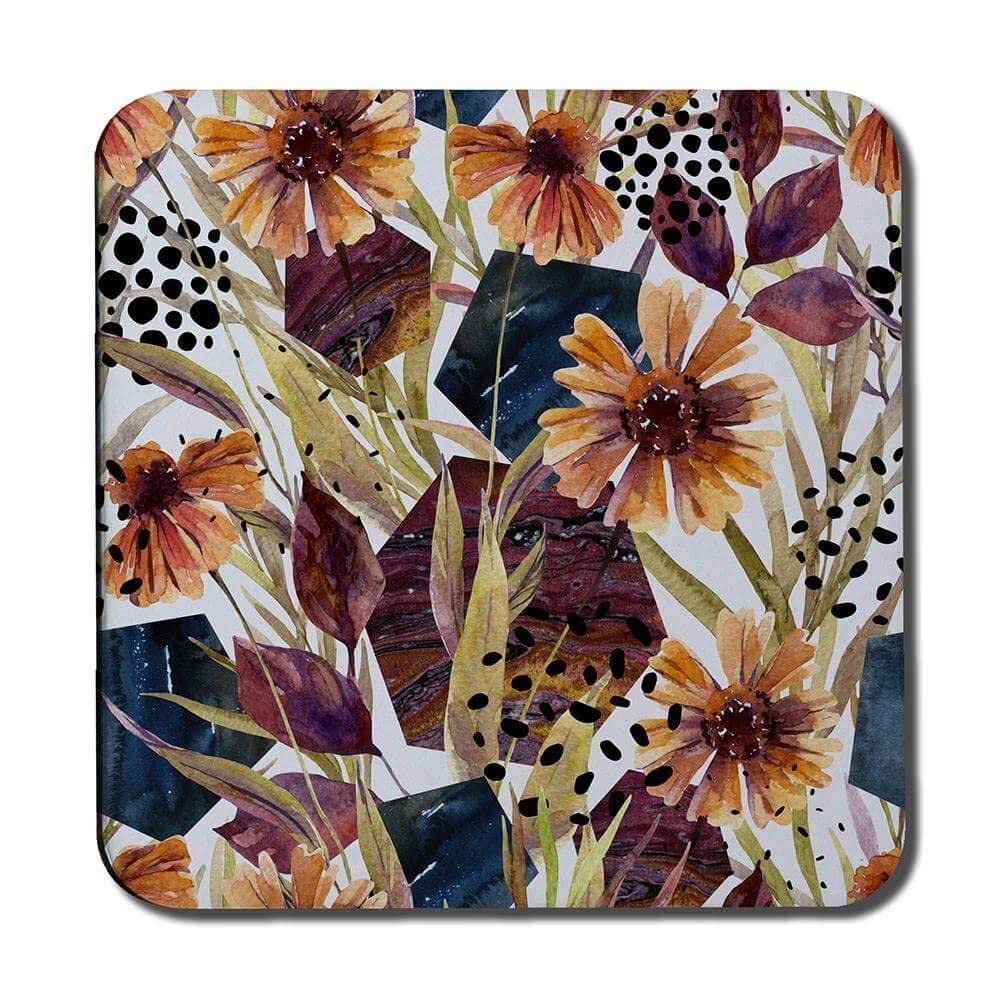 Dessous-de-verre Andrew Lee aux motifs fleurs géométriques automnales pour table de salon