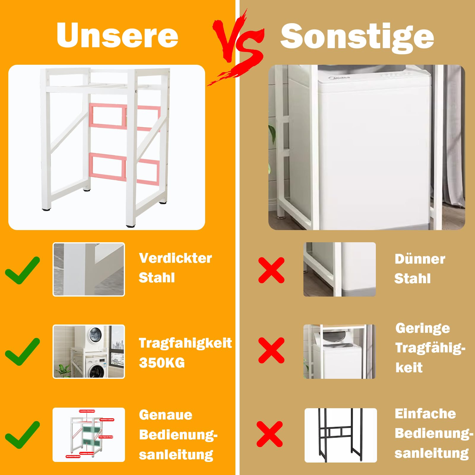 Regal über Waschmaschine,Verstellbares Stapel-Set über Waschmaschinen,Waschmaschinenrega ohne Bohren 2 Ebenen Badezimmerregal,für Badezimmer Waschküche