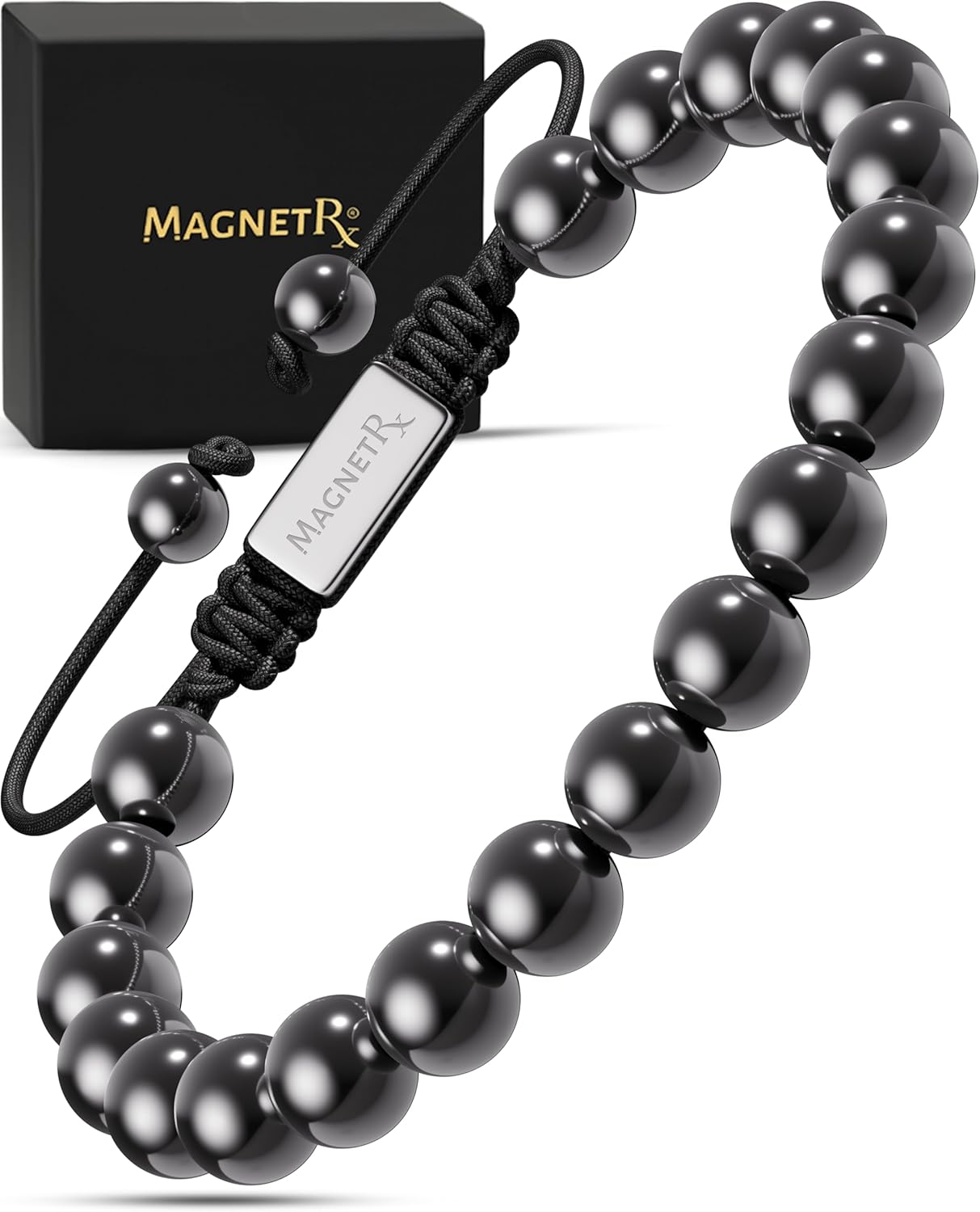 MagnetRX® Hematite Magnetic Bracelet - Max Strength Magnet Stones - Beaded Magnetic Hematite Bracelets (Classic 8mm Bead)