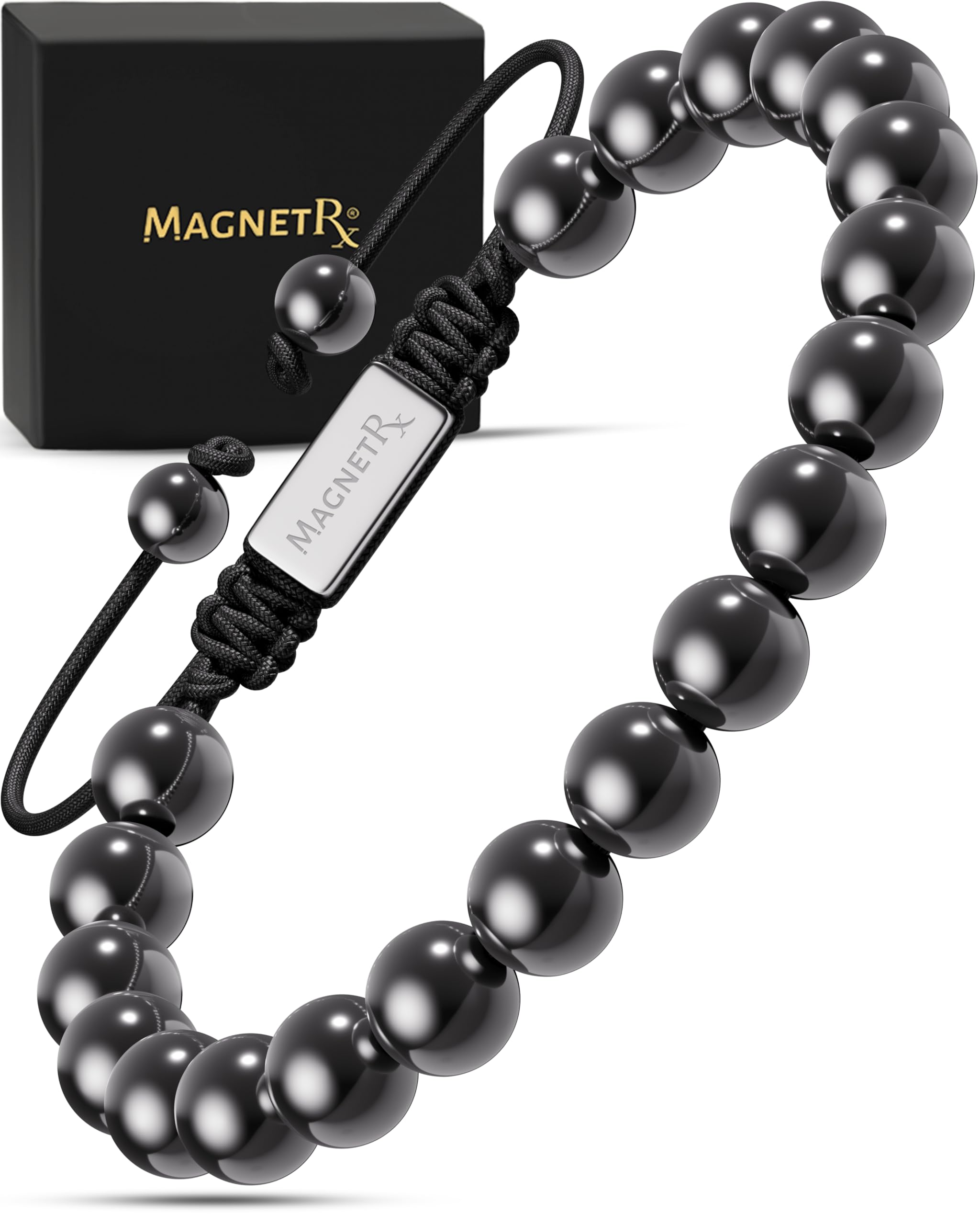 MagnetRX® Hematite Magnetic Bracelet - Max Strength Magnet Stones - Beaded Magnetic Hematite Bracelets (Classic 8mm Bead)