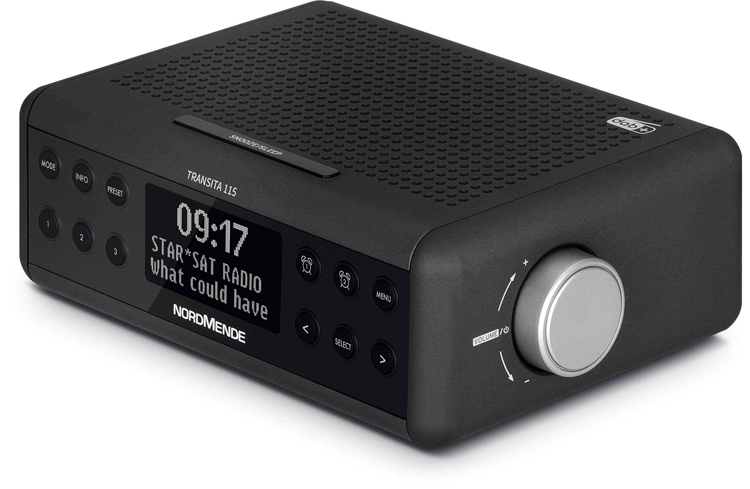 Nordmende Transita 115 – Digital-Radiowecker (DAB+/UKW Uhrenradio mit doppeltem Alarm, Sleep Timer, Snooze-Funktion, dimmbares OLED-Display mit Uhrzeit- und Infoanzeige, 3 Watt) anthrazit