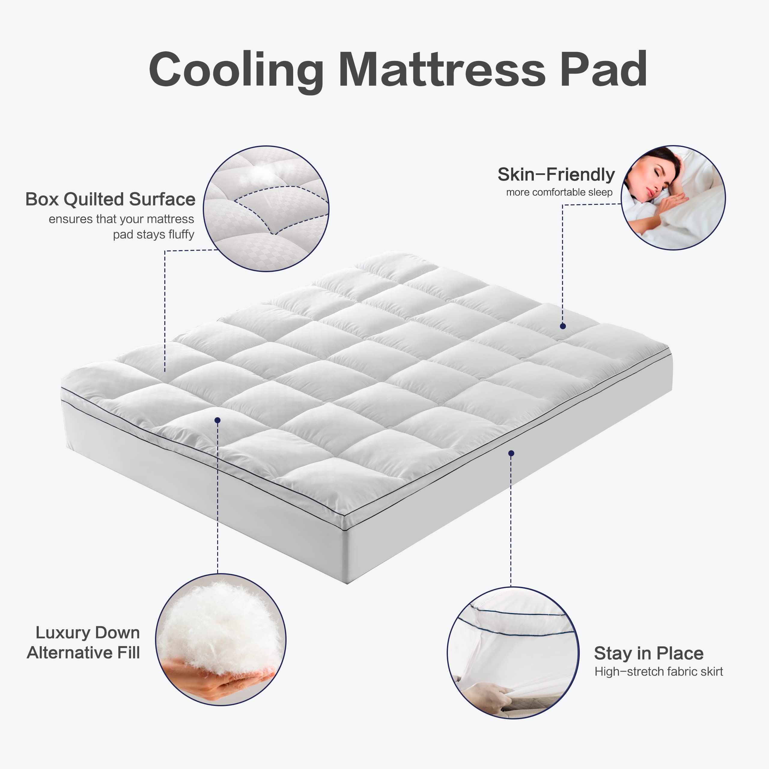 Extra Thick Queen Size Mattress Topper BedLuxury Cooling Mattress Pad Cover for Back Pain Breathable Pillow Top Plush Soft with 8-21 Inch Deep Pocket - White