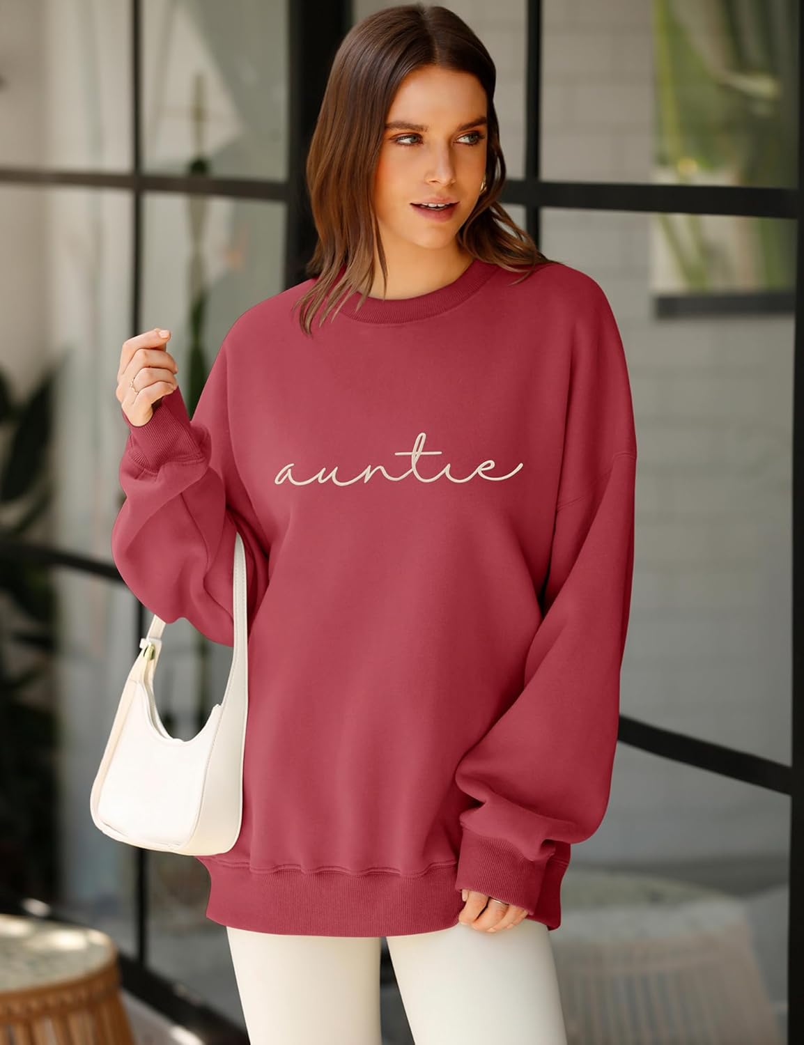 LOMON Oversized Sweatshirt for Women Long Sleeve Crewneck Auntie Grandma Sweatshirts Pullover Sweater Graphic Fleece Tops - Image 2