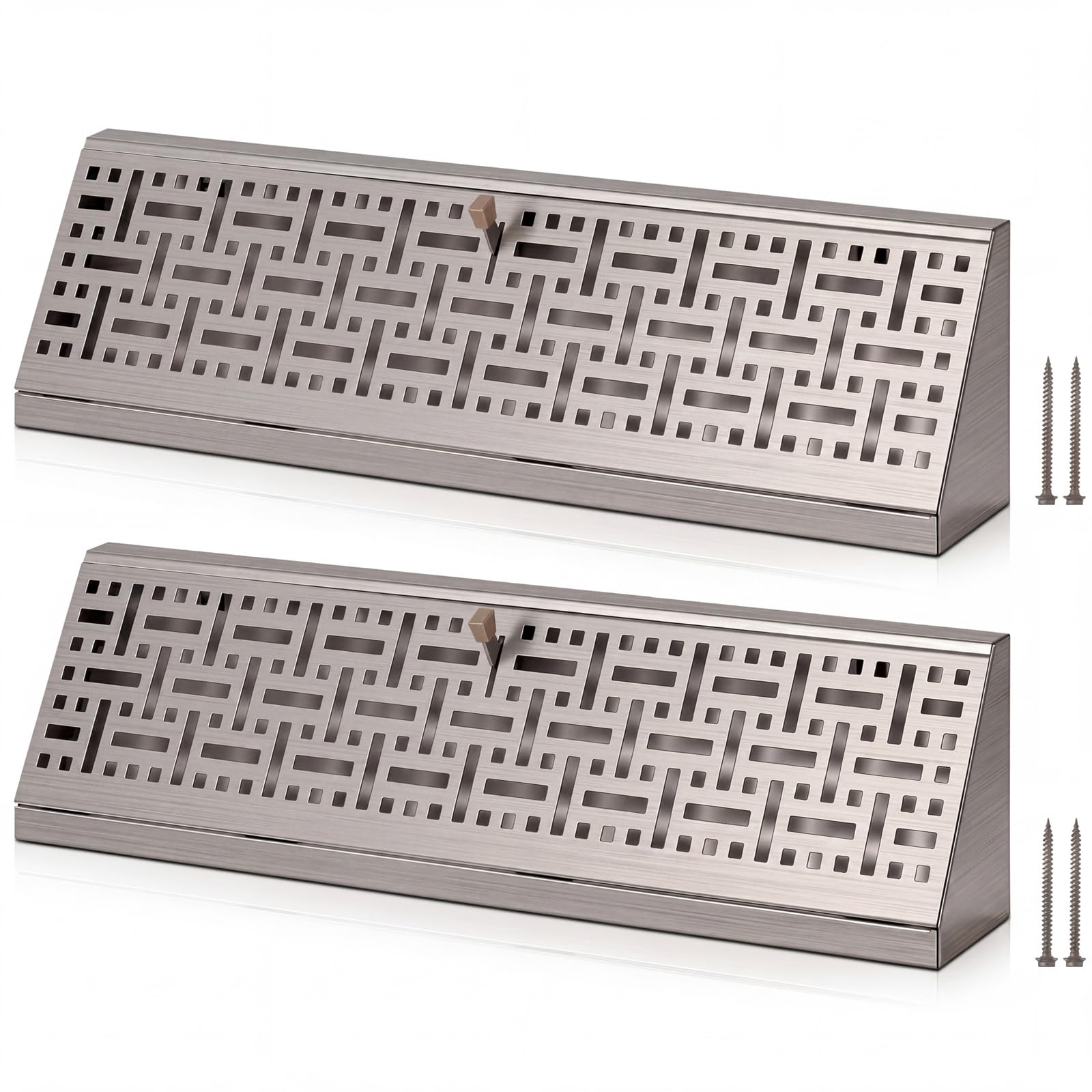 Landhoow 2 x 45,7 cm große Lüftungsschlitzabdeckungen aus satiniertem Nickel, für Boden oder Wand, robuste Lüftungsschlitze aus Stahl, einfach zu installieren