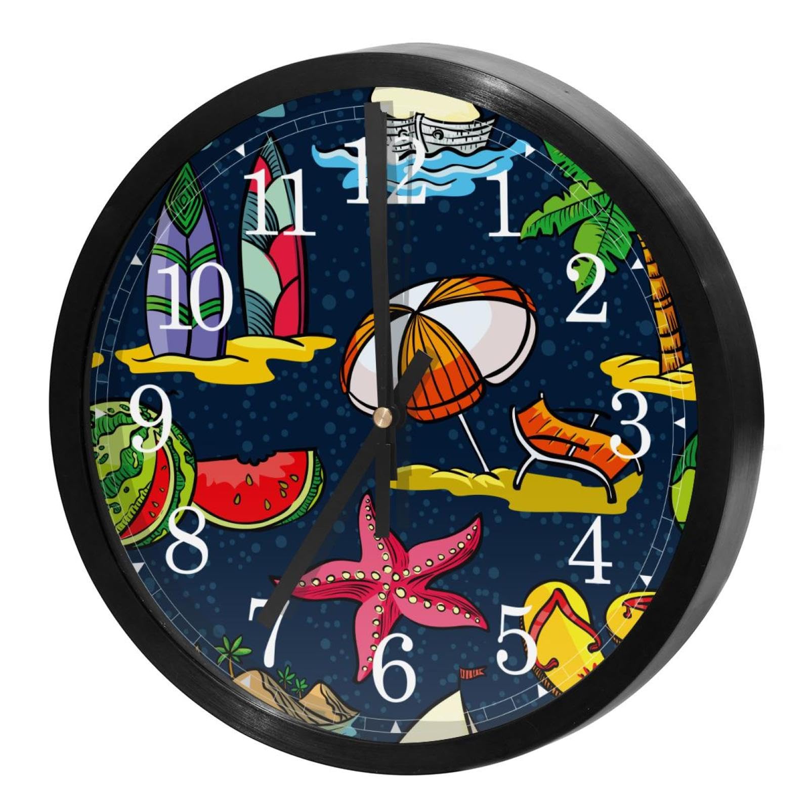 Horloge murale quartz silencieuse à piles décoration bord de mer pour maison école et bureau
