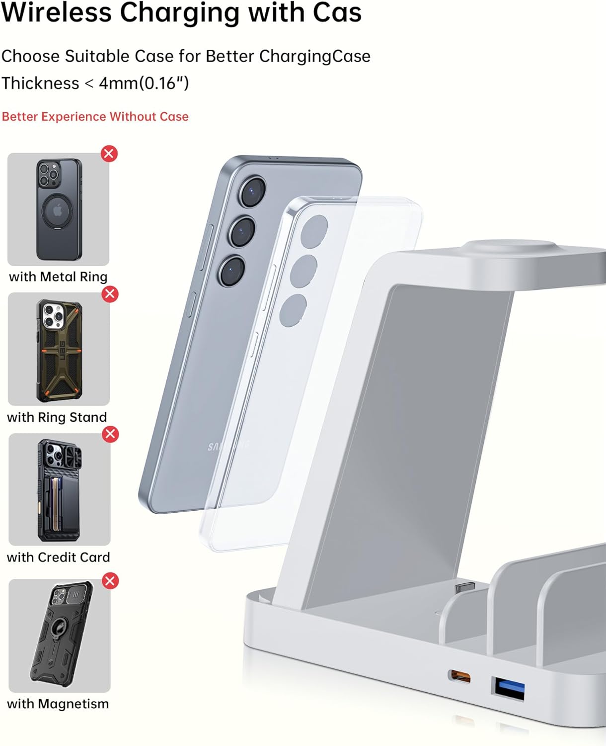 Wireless Charger for Samsung: 5 in 1 Samsung Wireless Charging Station for Galaxy S26Ultra/S25/S24, Charger Dock Stand for Galaxy Watch8/7/6/5, Android Charging Station for All USB-C Buds, White