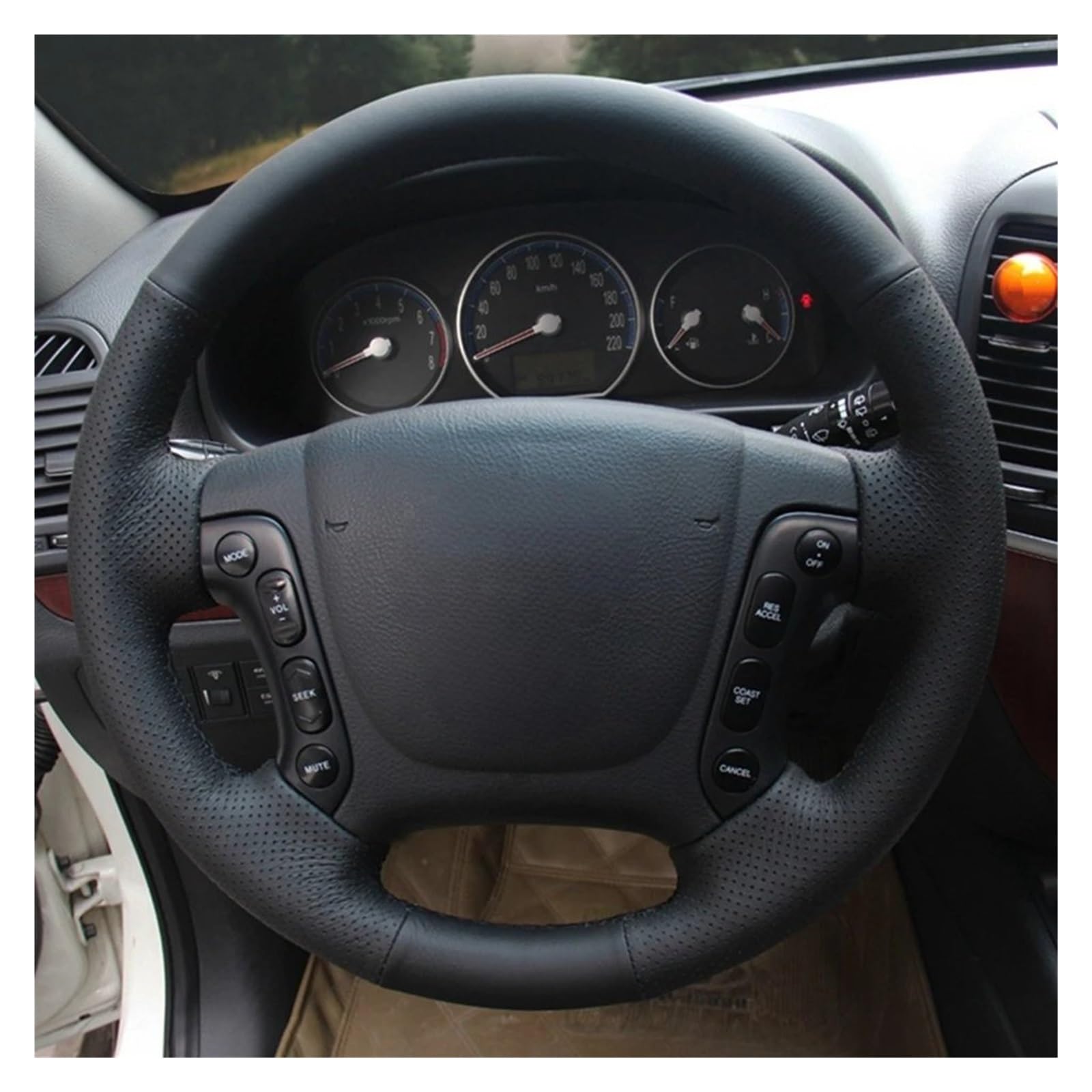 Lenkrad Schutzhülle Für Hyundai Für Santa Für Fe 2007 2008 2009 2010 2011 2012 DIY handgenähte rutschfeste Schwarze Leder-Autolenkradabdeckung Lenkradabdeckung(Farbe:Light Blue Thread)