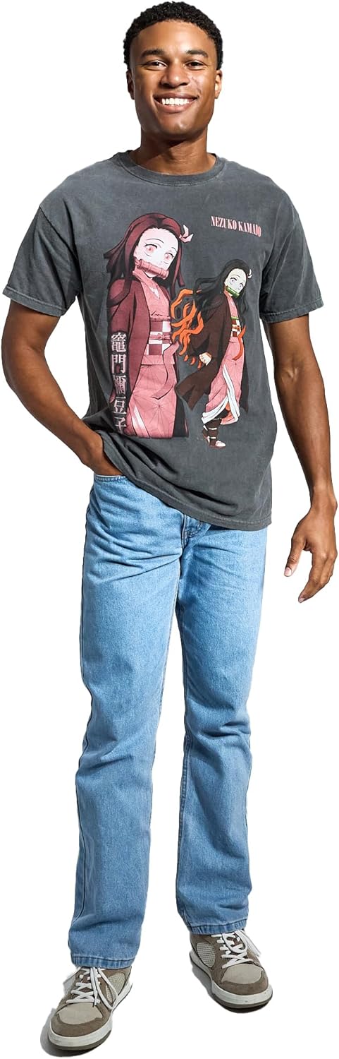 Bioworld Demon Slayer Side-by-Side Nezuko Men's Black Crew Neck Short Sleeve T-Shirt - Image 3