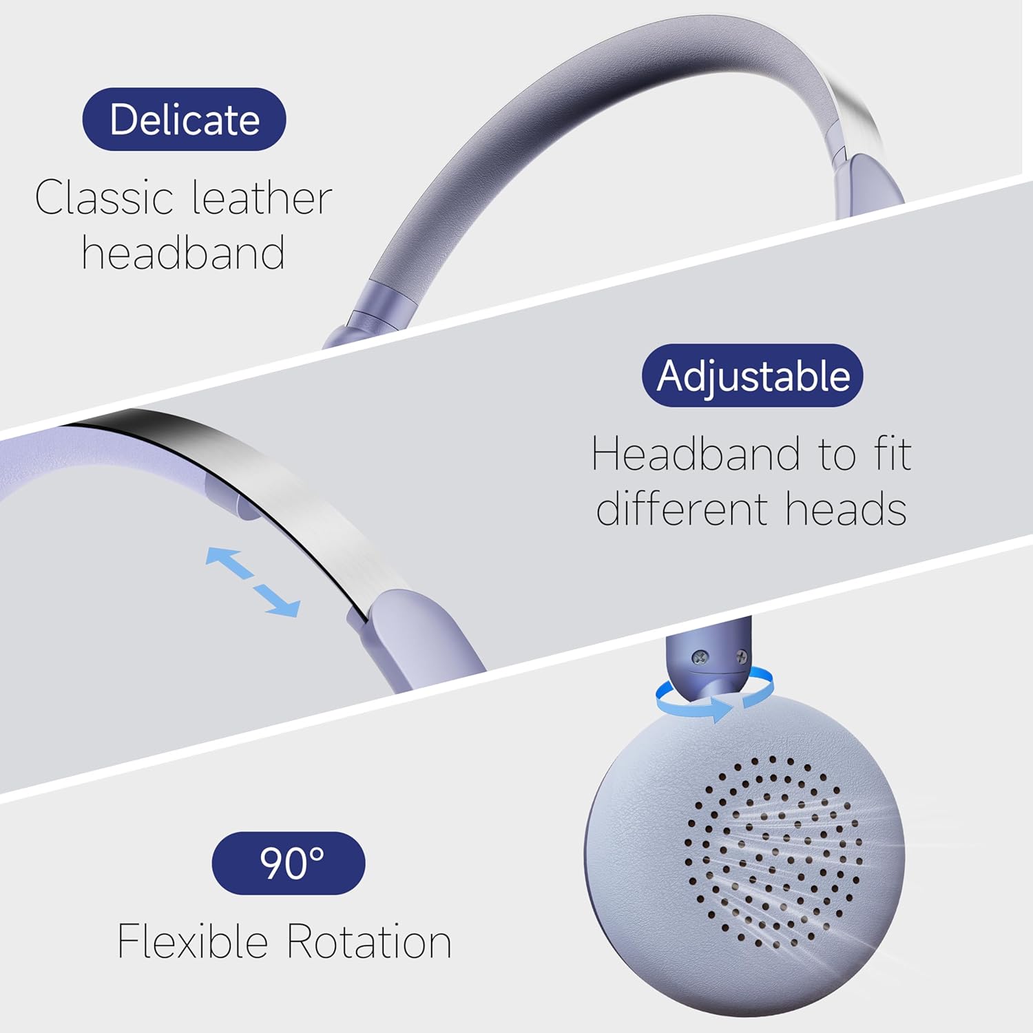 Sirius Wireless Retro Headphones, Bluetooth 5.4, 70H Playtime, ANC/ENC Active Noise Cancelling Reduction On-Ear with Microphone, Throwback 80's/ 90's Design-Purple - Image 3