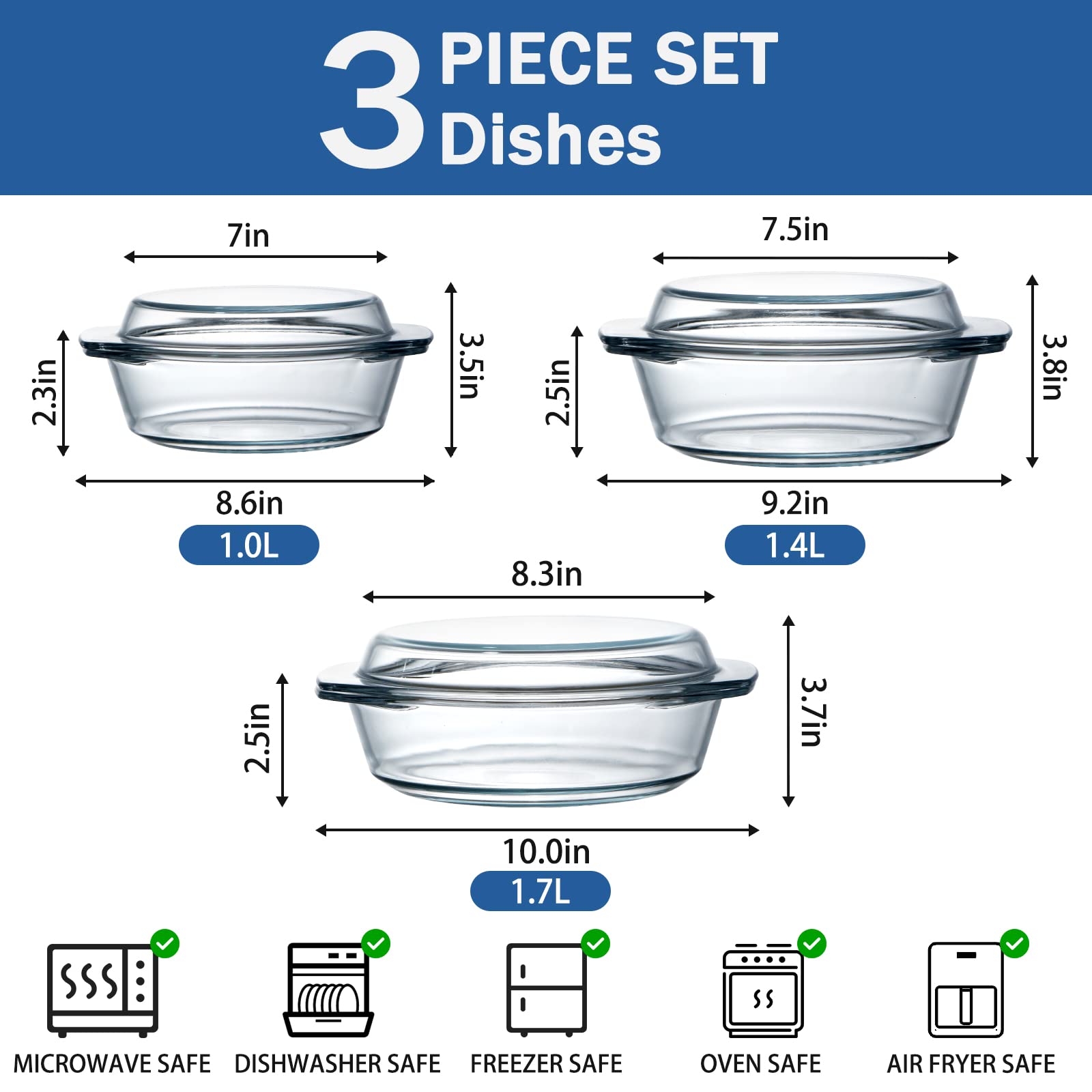 Snapklik.com : NUTRIUPS Round Glass Casserole Dish Set, Glass ...