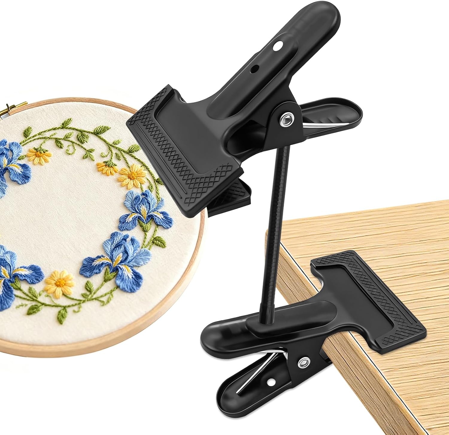 Adjustable Embroidery Hoop Stand Holder, Portable Metal Cross Stitch Stand, Embroidery Hoop Stand Table Clip for Most Size/Shape Embroidery Needlework Hoops