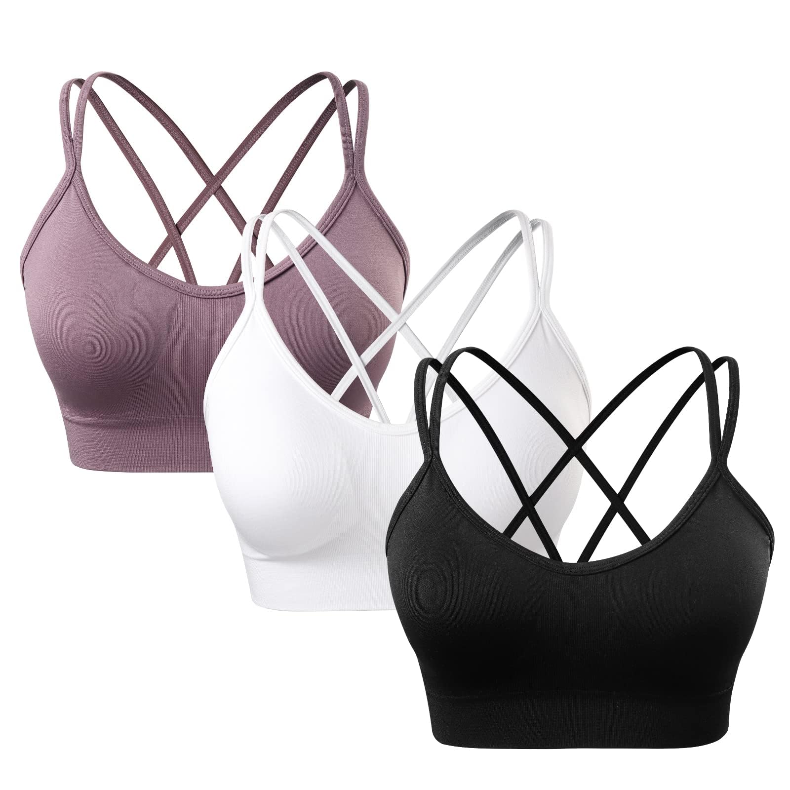 sicoozoe Women's Cross Back Sports Bra Padded Strappy Medium Support Yoga Bra for Workout Fitness 3 Pack