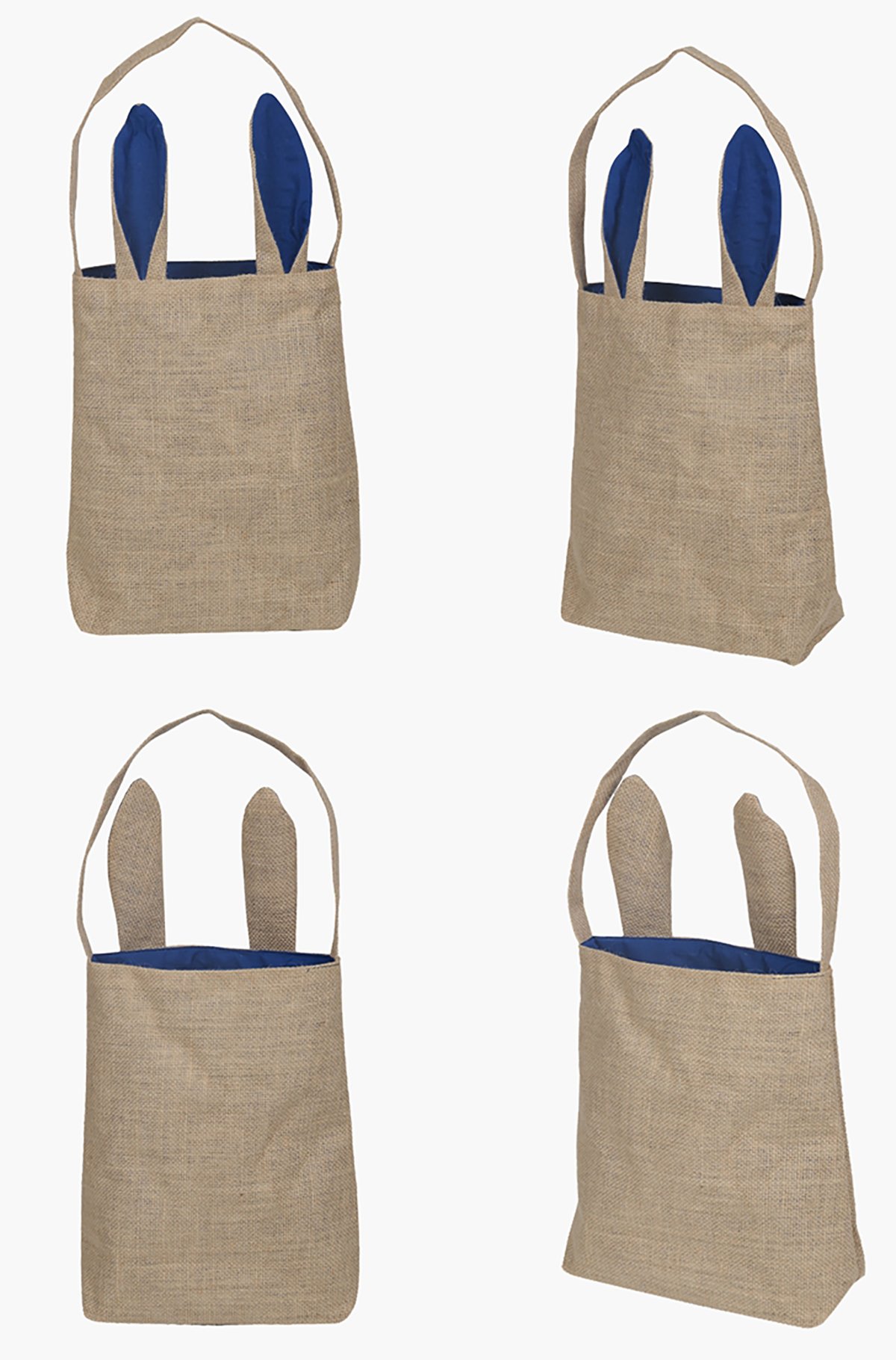 KEFAN 3 Pack Easter Bags, Egg Hunting Bunny Ear Baskets Jute Burlap Reusable Tote Bags for kids DIY Blank Gift Tote Bags