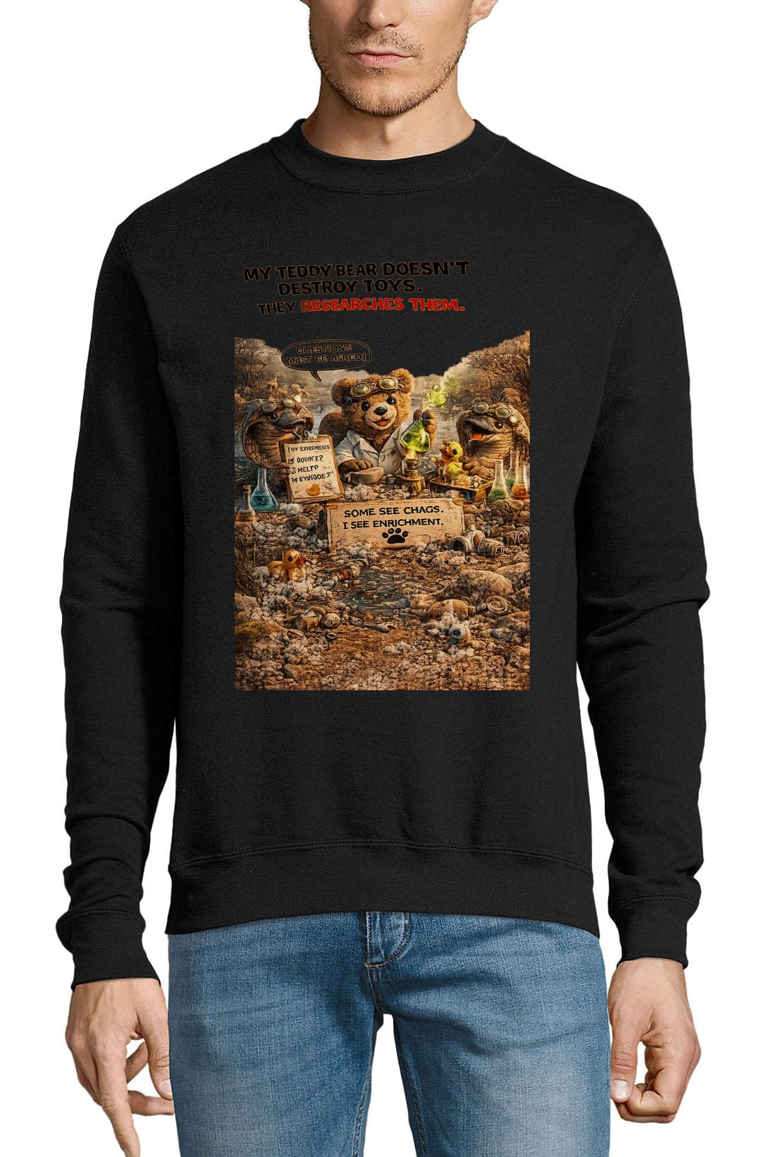 Teddybär, wissenschaftliche Forschungsszene, Baumwollpullover, Sweatshirt, Pullover, Schwarz