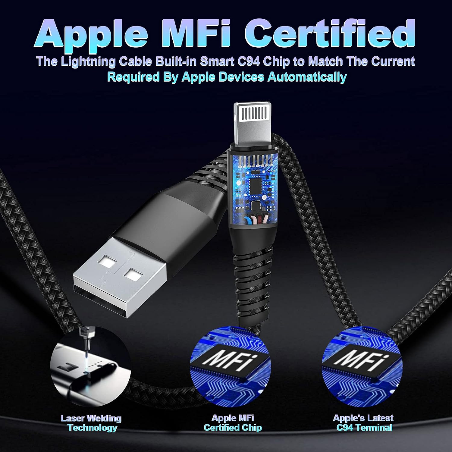 [Apple MFi Certified] iPhone Charger, Veetone 2 Pack 6FT Lightning to USB Fast Charge Data Sync Nylon Braided Cord & Dual Port USB Wall Charger Plug Compatible with iPhone 12/11/XS/XR/X 8/iPad/AirPods