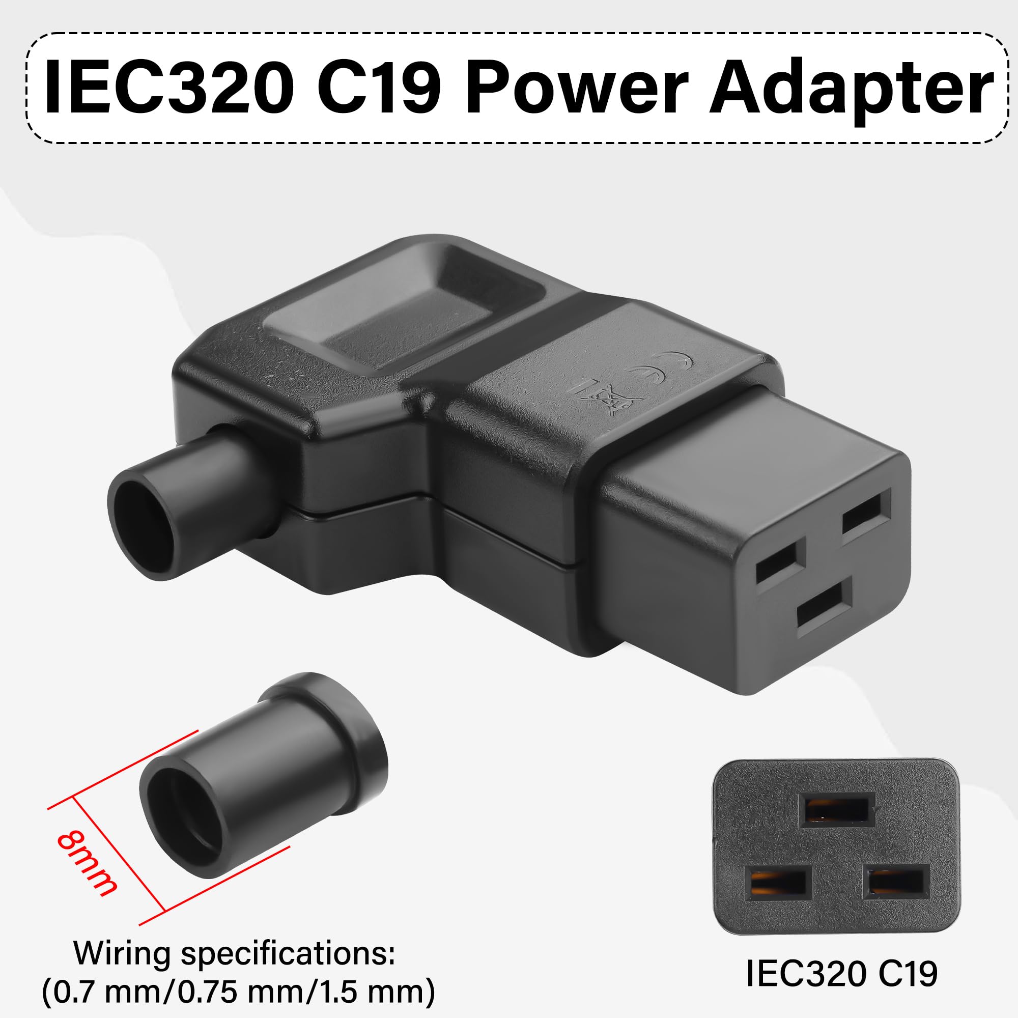 Adattatore CA ad angolo retto IEC320 C19,16 A/250 V C19 staccabile connettore fai da te C19,90 gradi C19 PDU per strisce di alimentazione UPS (C19)