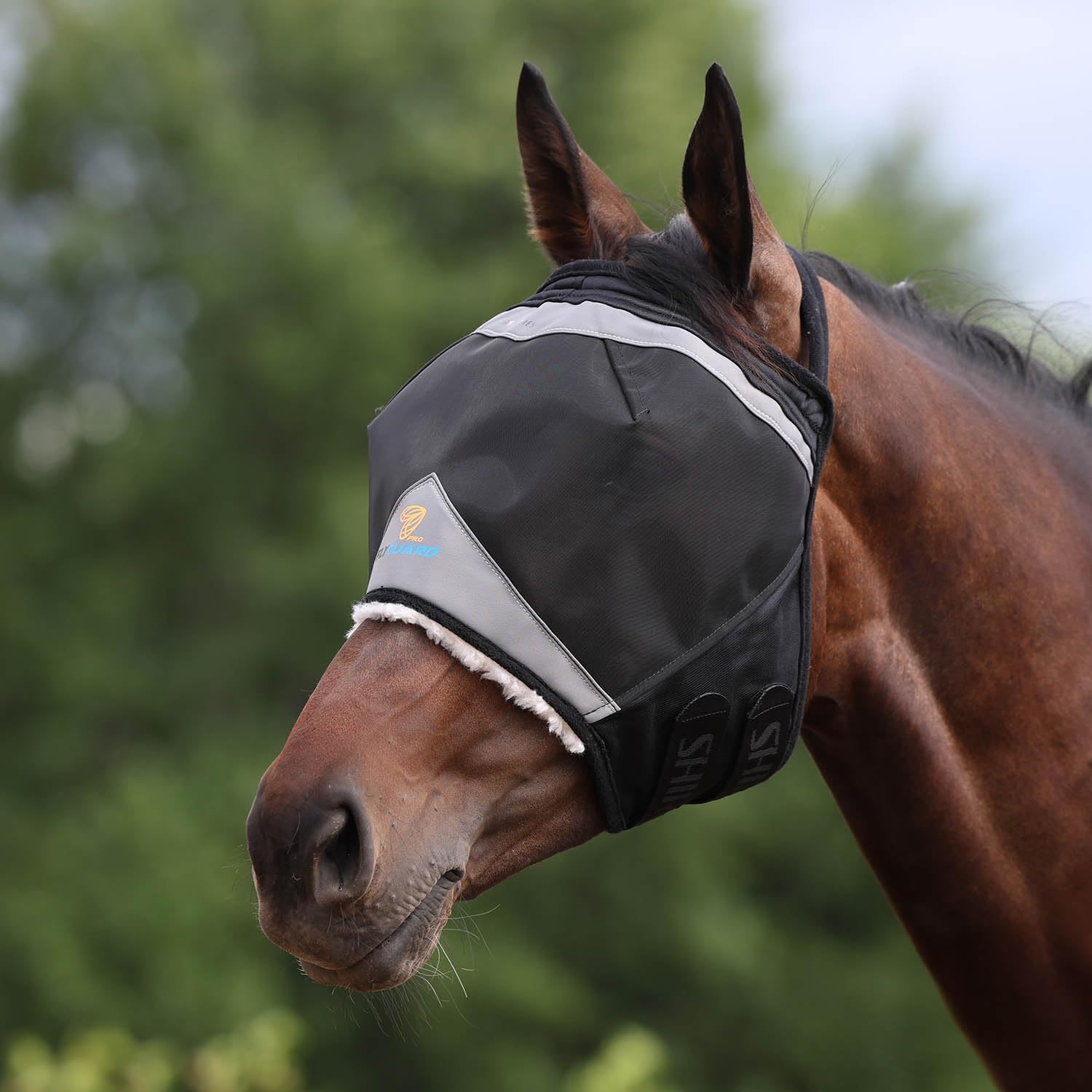 Shires FlyGuard Pro Fine Mesh Earless Fly Mask – Full Size | Lightweight Polyester Fly & Insect Protection | Breathable Fine Mesh for Turnout, Grazing & Stable Use | Jet Colour