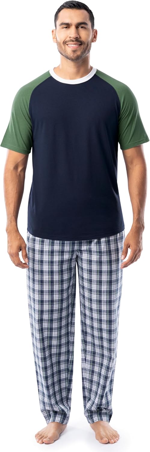 Fruit of the Loom mens Jersey Henley Top and Broadcloth Pant Sleep Pajama Set
