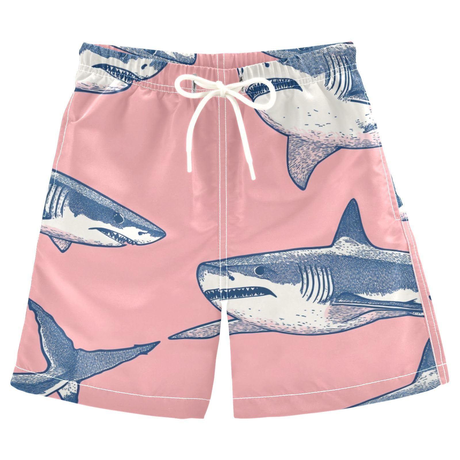 Jucciaco Boys Beach Board Shorts Shark Sea Fish Retro Swim Trunk Teen Swimwear