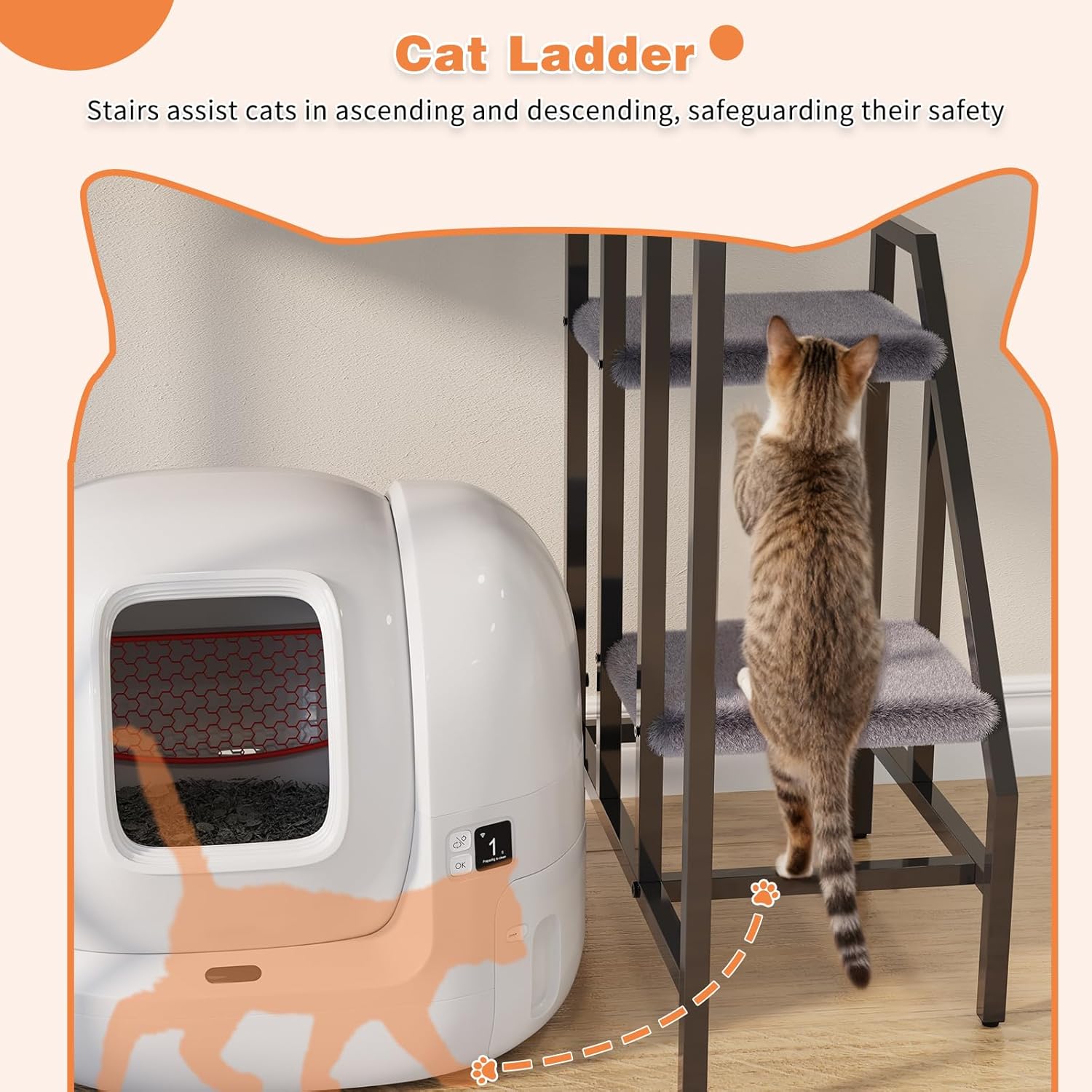 HavenlyYouth Cat Tree for Self-Cleaning Litter Box, 67.3''H Multi-Level Cat Tower for Automatic Litter Box 28.9H*24.1''L*21.1''D, Cat Tree Furniture with Perch and Cozy, Light Gray