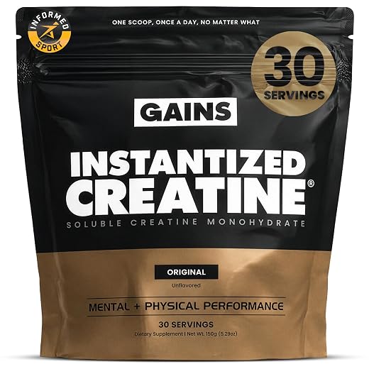 Instantized Creatine Monohydrate Gains in Bulk, Worlds First 100% Soluble Creatine for Strength, Performance, and Muscle Building… (30 Servings)