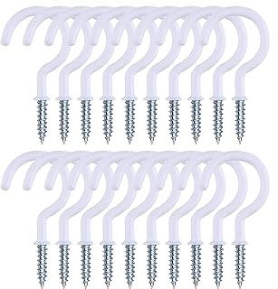 20 Pack Cup Hooks，Ceiling Hooks,Vinyl Coated Screw-in Wall Hooks,Heavy Duty Screw in Hooks， Ceiling Hooks for Hanging Plants，Plant Wall Hook, 2.75 Inches, White