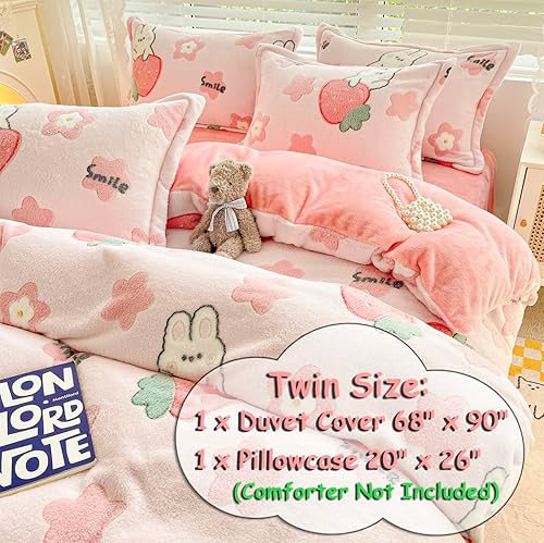 Miniatura 5 de LMONMOO Juego de funda de edredón tamaño individual, juego de funda de edredón de fresa rosa, súper suave, juego de ropa de cama kawaii, bonito