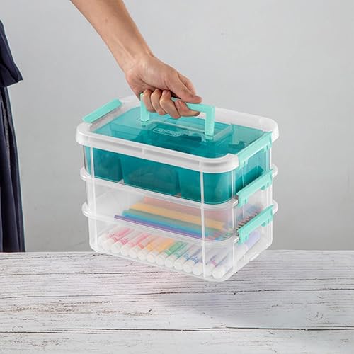 Miniatura 3 de Sterilite Paquete de 24 cajas de almacenamiento de plástico, 3 capas, apilar y transportar, transparenteazul