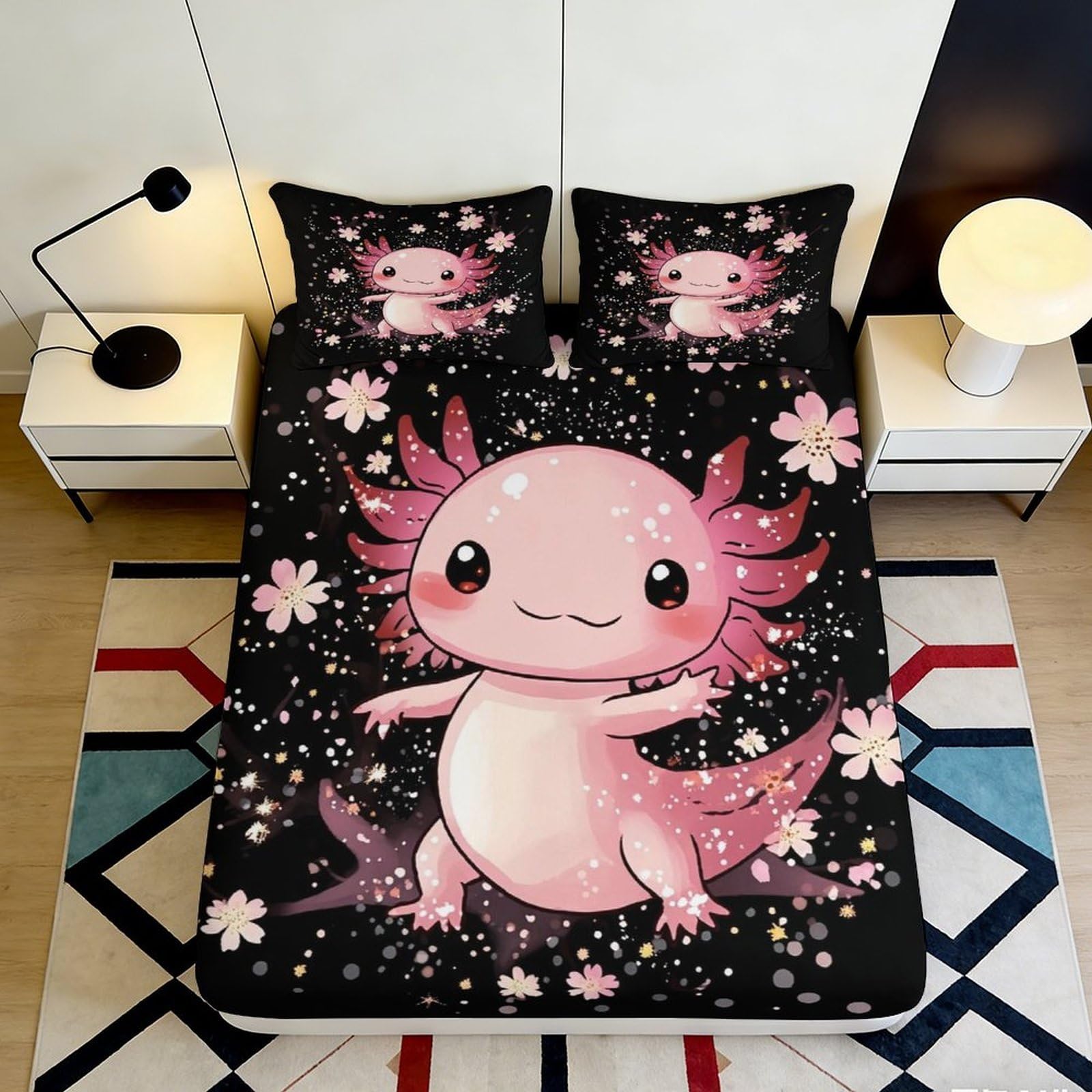 3D Printed Cute Aquatic Fitted Sheet Microfiber Bedroom Set Deep Pocket Non-Slip Cute Aquatic Mattress Fitted Cover 120x200x25cm