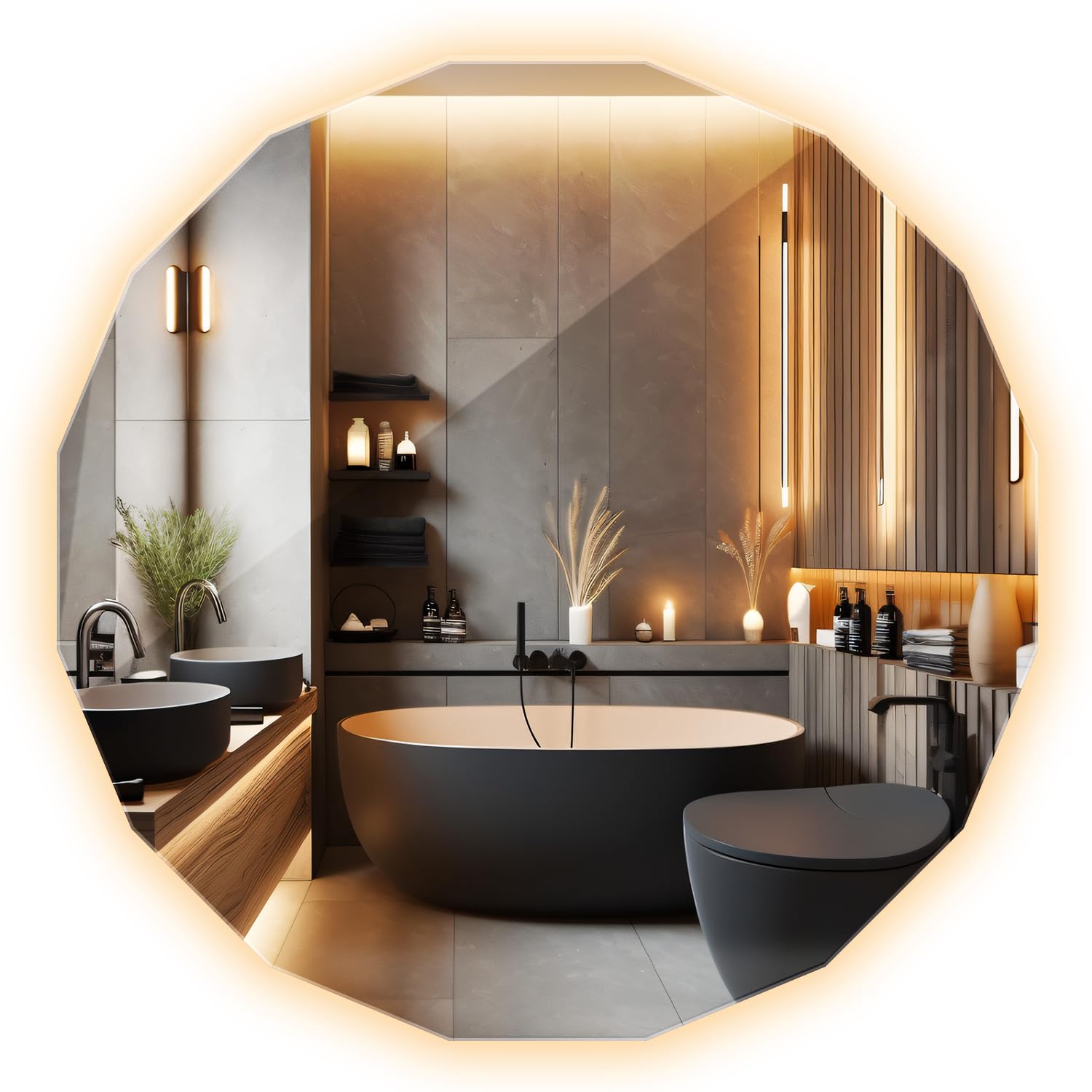 Miroir éclairé LED 60x60 cm avec luz integrada blanc chaud et suspension murale