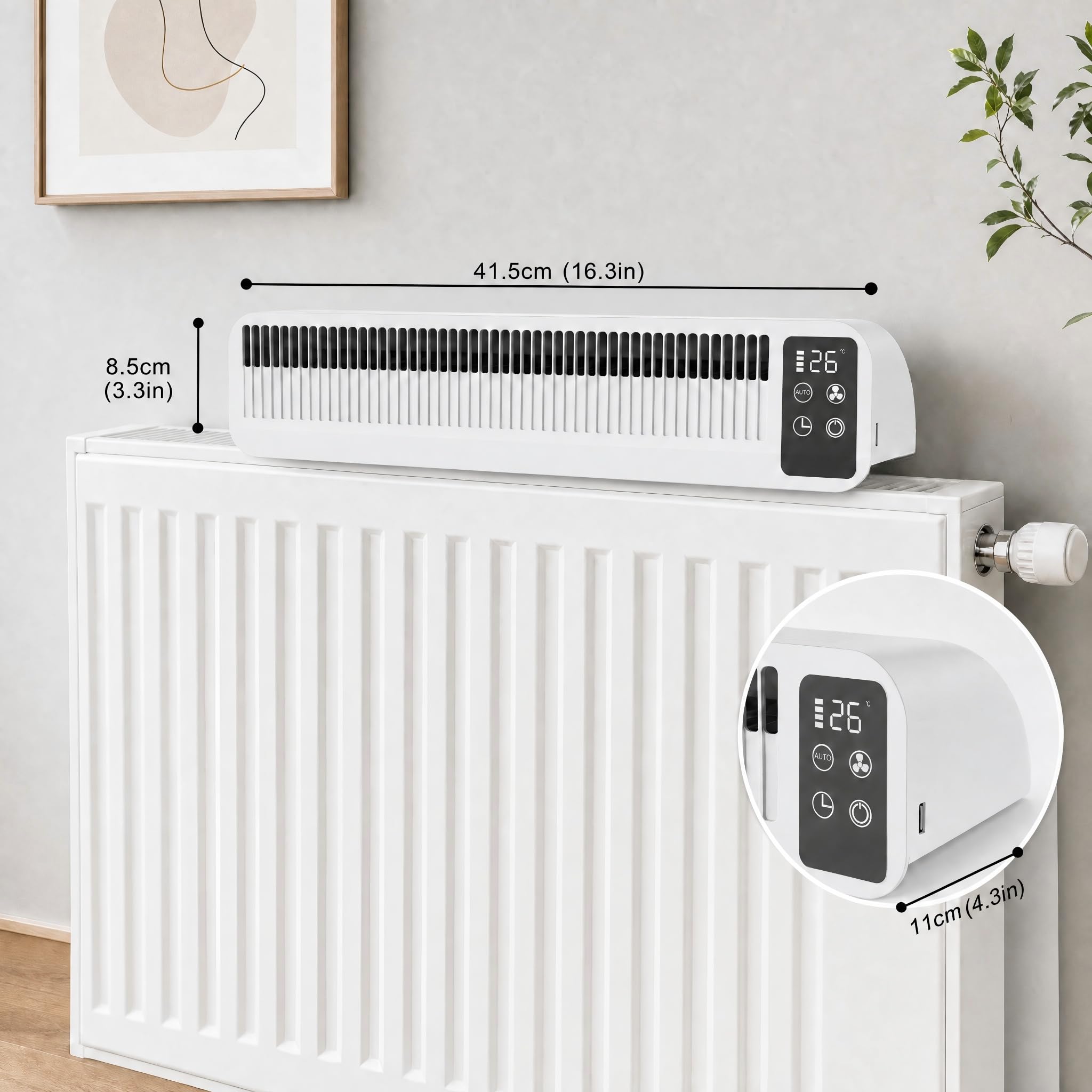 YRHome Energooszczędny magnetyczny wentylator, inteligentne sterowanie temperaturą, wyświetlacz i timer, wzmacniacz ogrzewania z 3 wentylatorami dla równomiernego ciepła